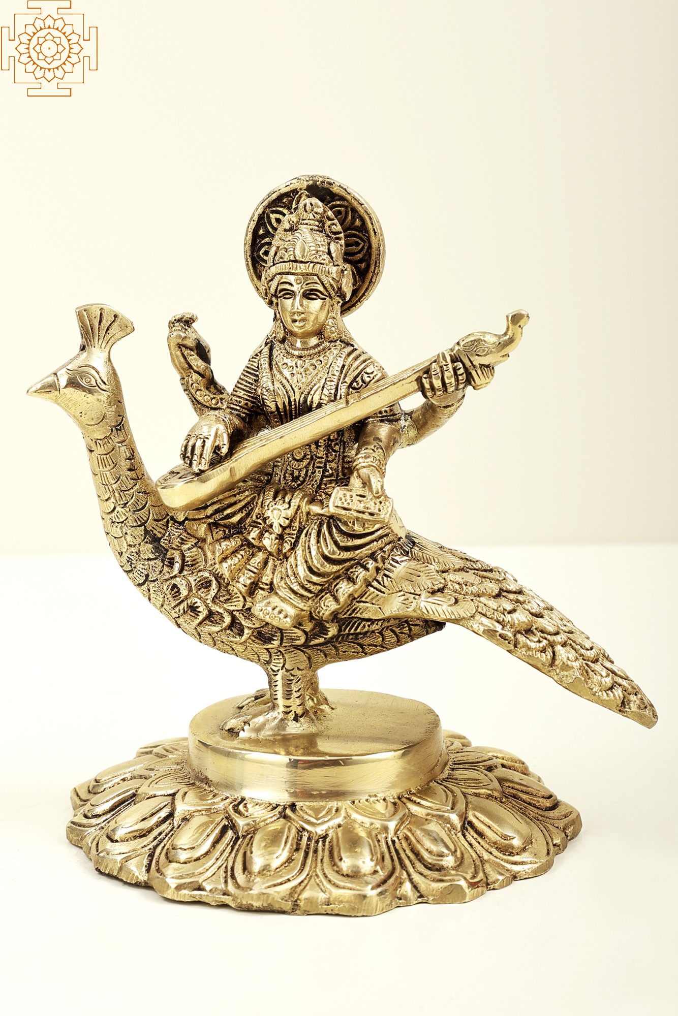 7 Gooddess Saraswati Seated On Peacock With Veena Brass Goddess Saraswati Brass Statue 