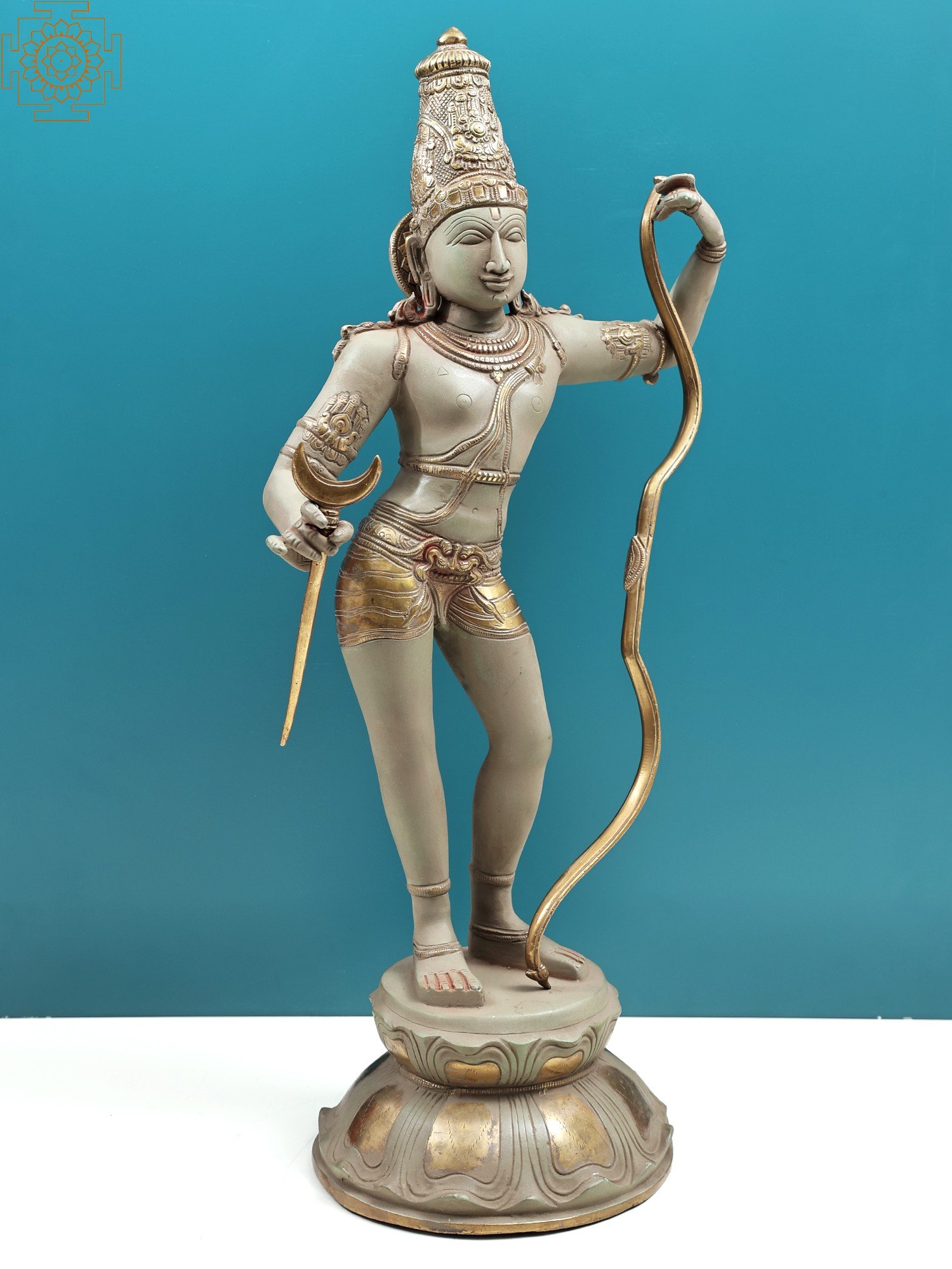 Color Double Chola Color Brass Statue Exotic India Lord Krishna Vanquishes Kaliya