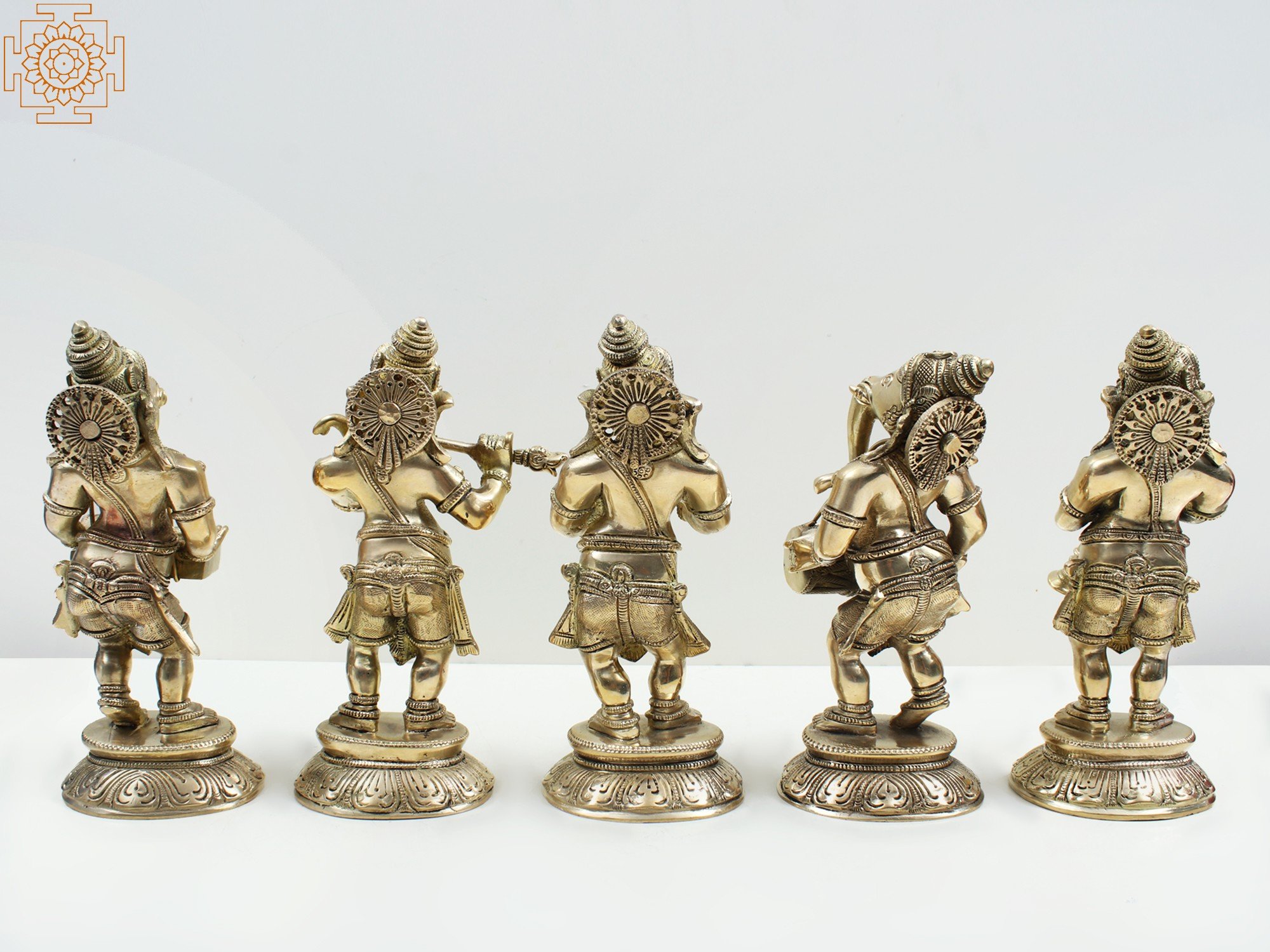 Brass Statue Set of Six Statues Exotic India Musician Ganesha