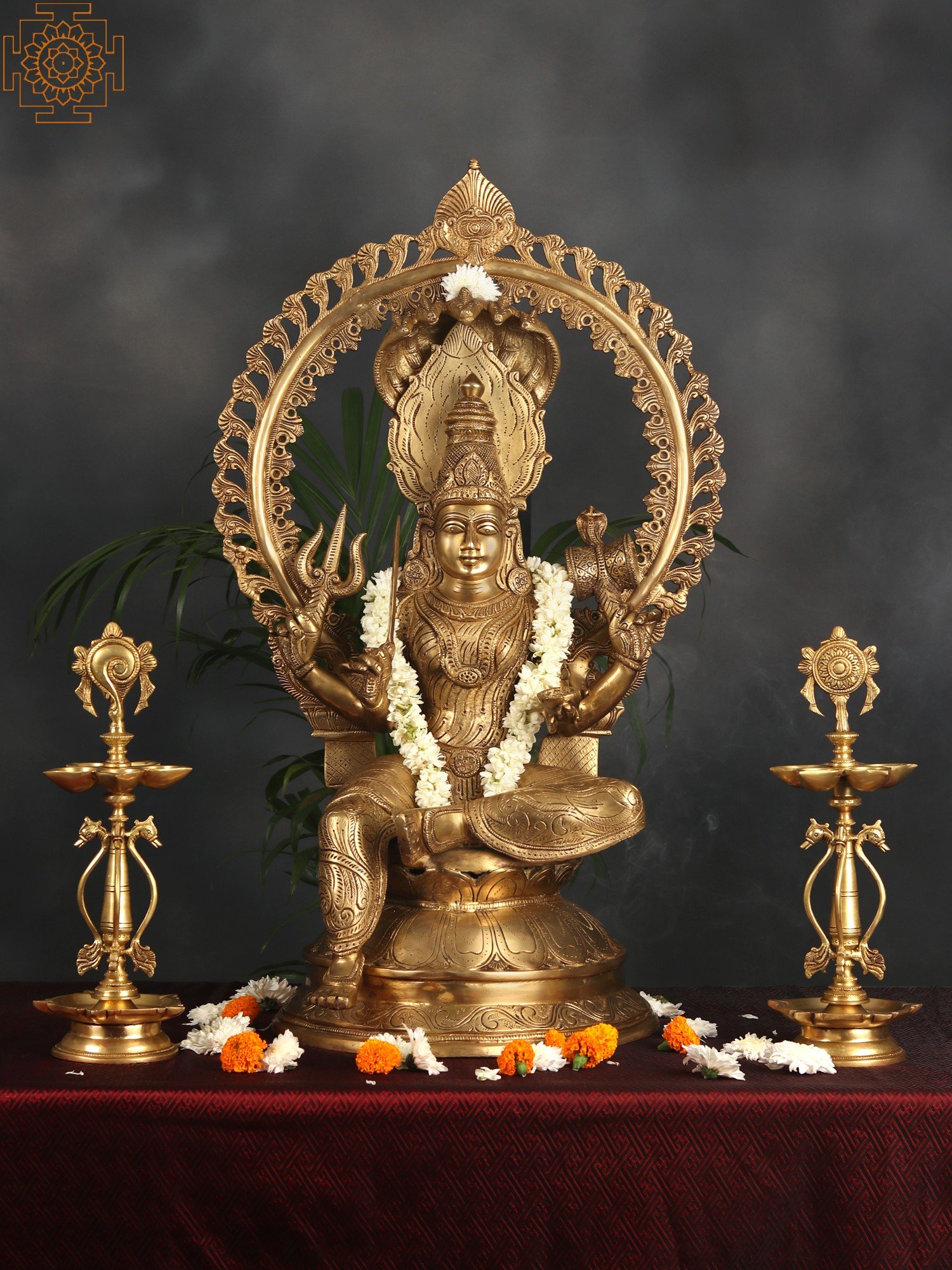 32 Brass Large Goddess Mariamman (South Indian Durga)