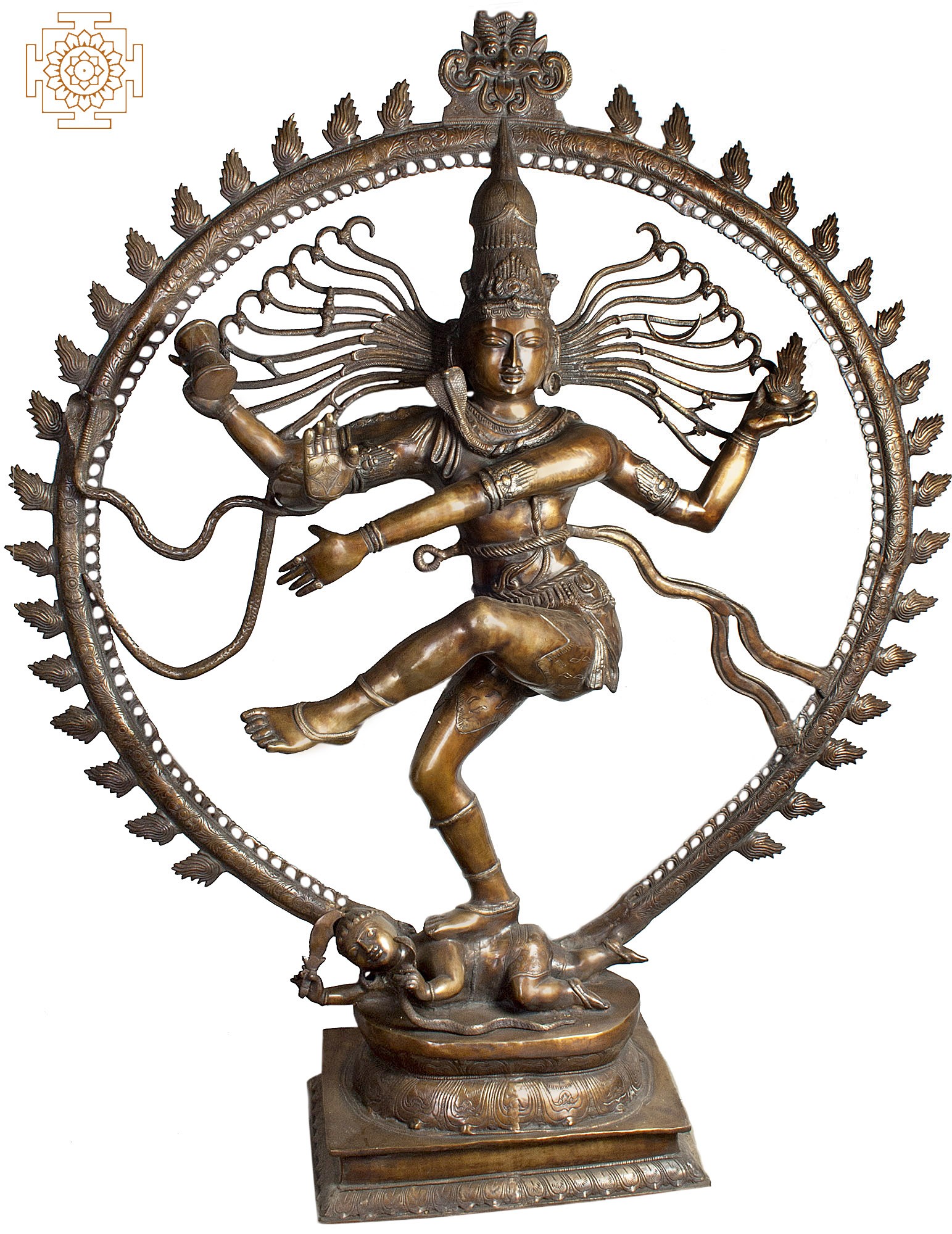 Brass Shiva Statue as Lord of Dance Nataraja Under Fiery Arch on The Dwarf  of Ignorance 25