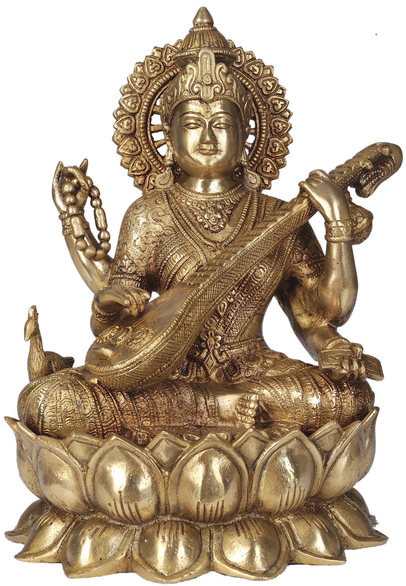 Goddess Saraswati Wearing Sari Seated On Lotus Throne Exotic India Art