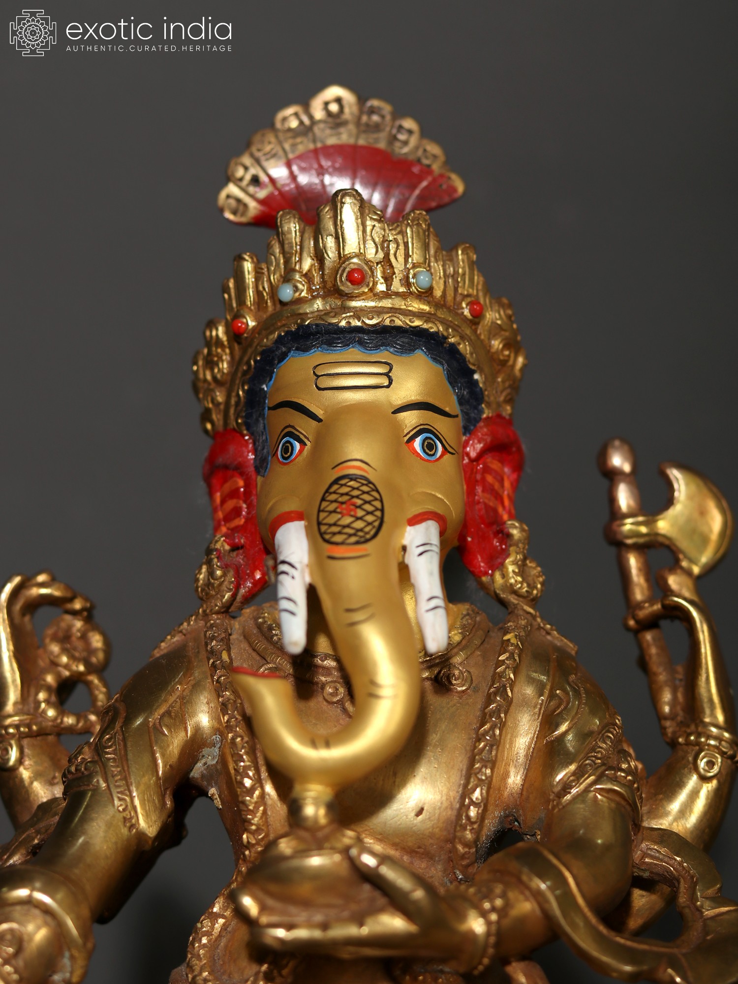 Lord Ganesha Copper Idol with Radish Statue From Nepal Exotic India Art