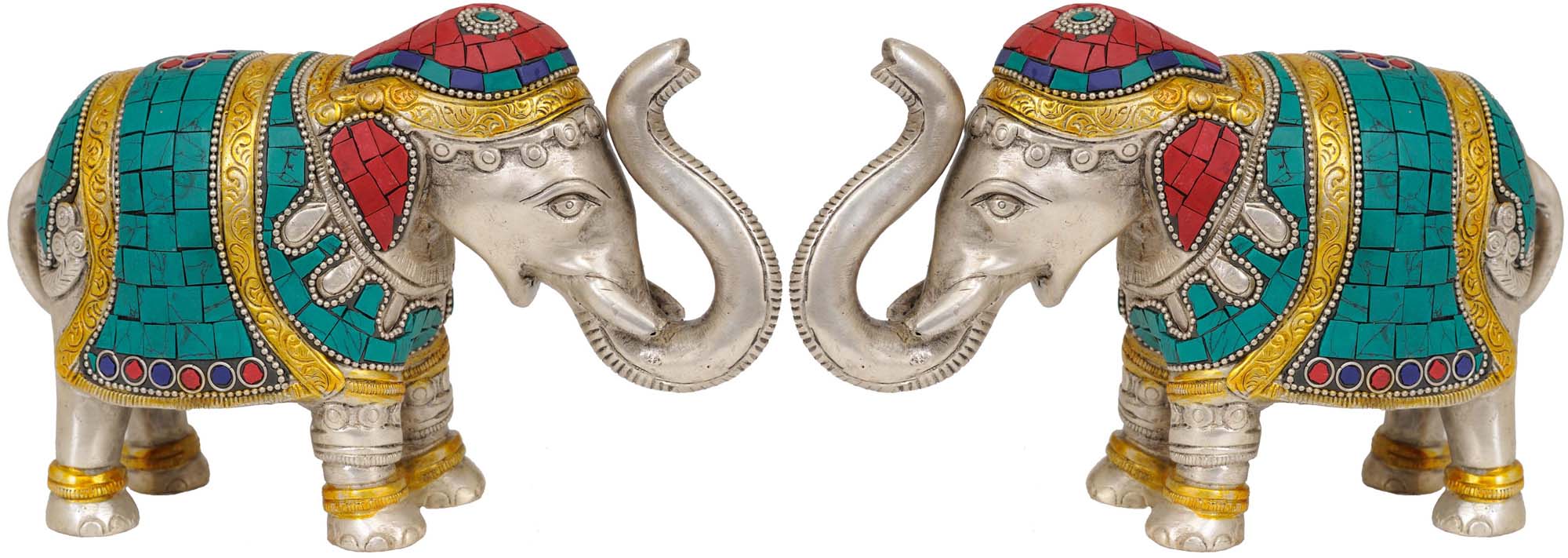 Elephant Pair with Upraised Trunks | Exotic India Art