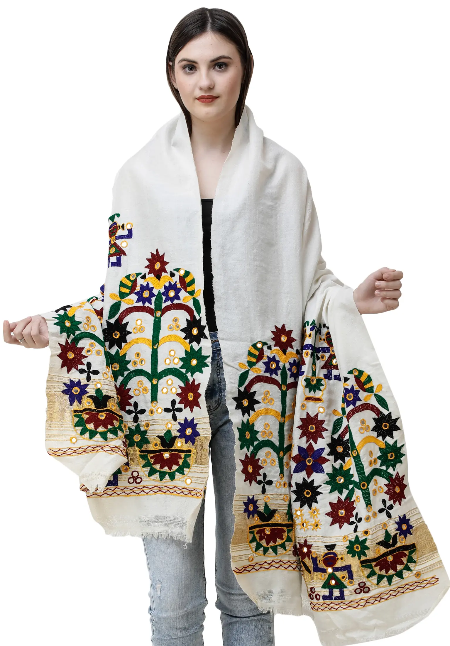 Shawl from Kutch with Hand-Embroidery and Mirrors