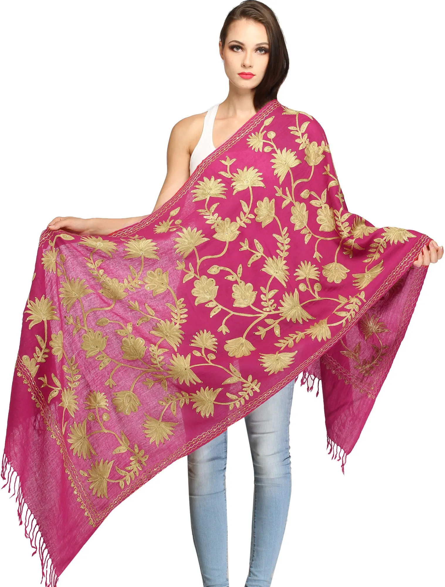 Stole from Amritsar with Aari Embroidery and Crystals