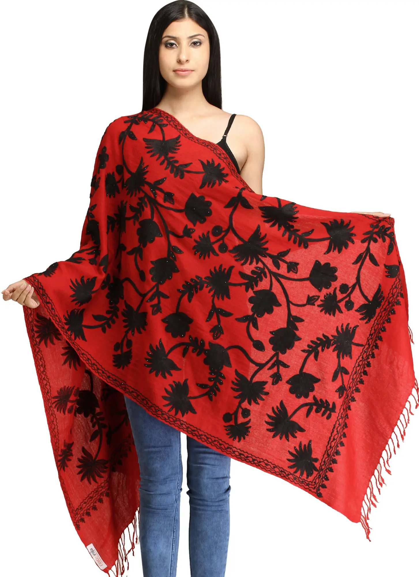 Stole from Amritsar with Aari Embroidery and Crystals