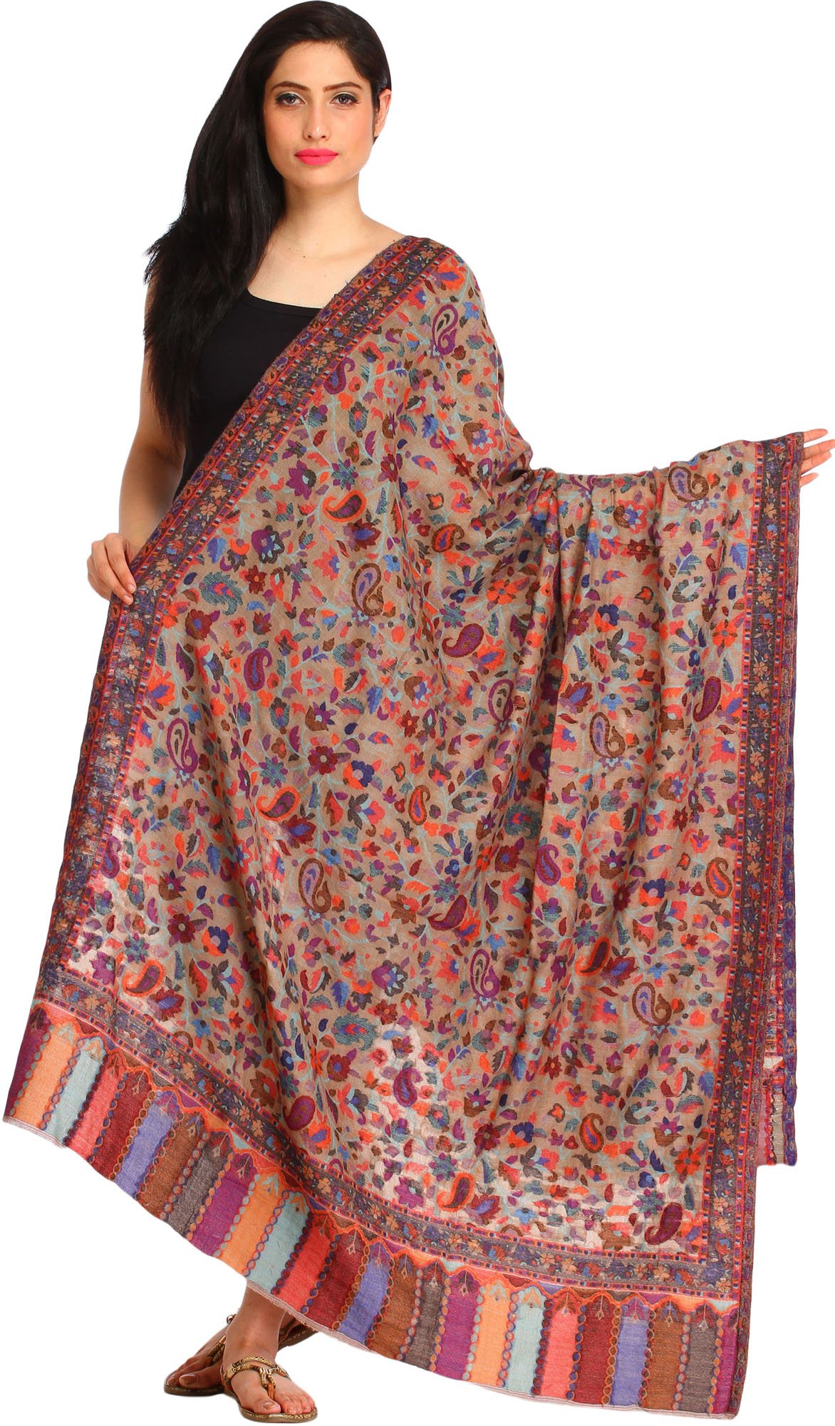 Multicolor Kani Jamawar Shawl with Woven Paisleys All-Over