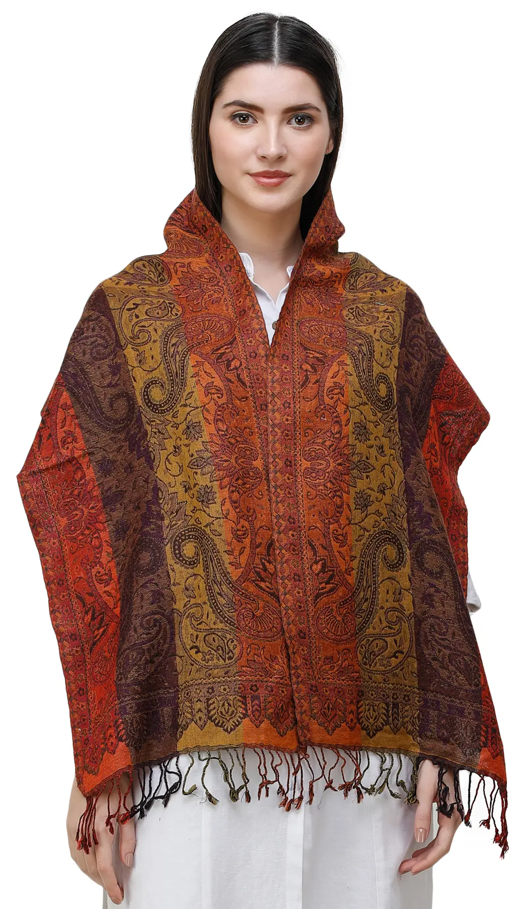 Reversible Jamawar Scarf from Amritsar with Woven Paisleys