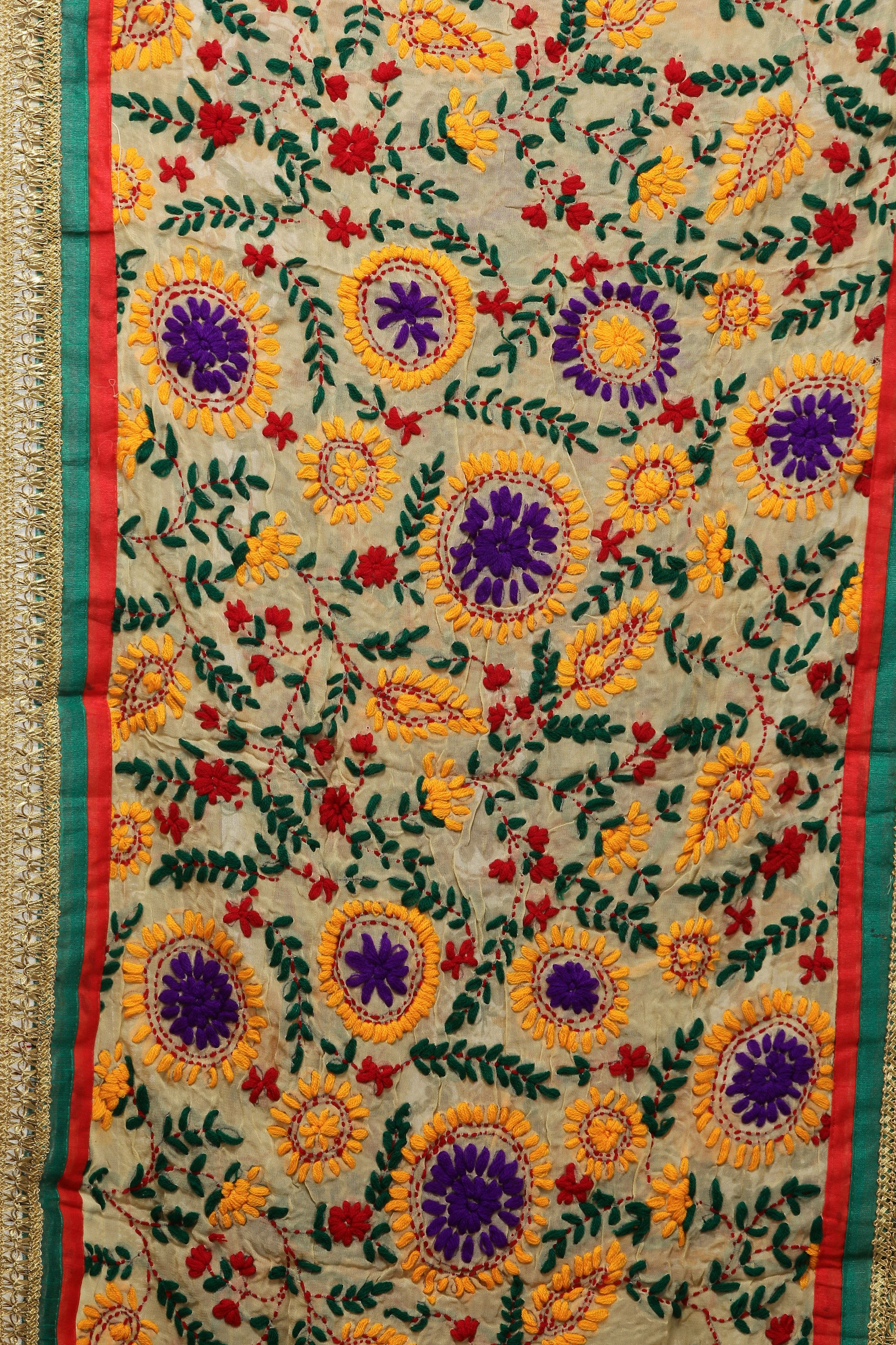 Hand-Embroidered Phulkari Stole from Punjab with Patch Border | Exotic ...