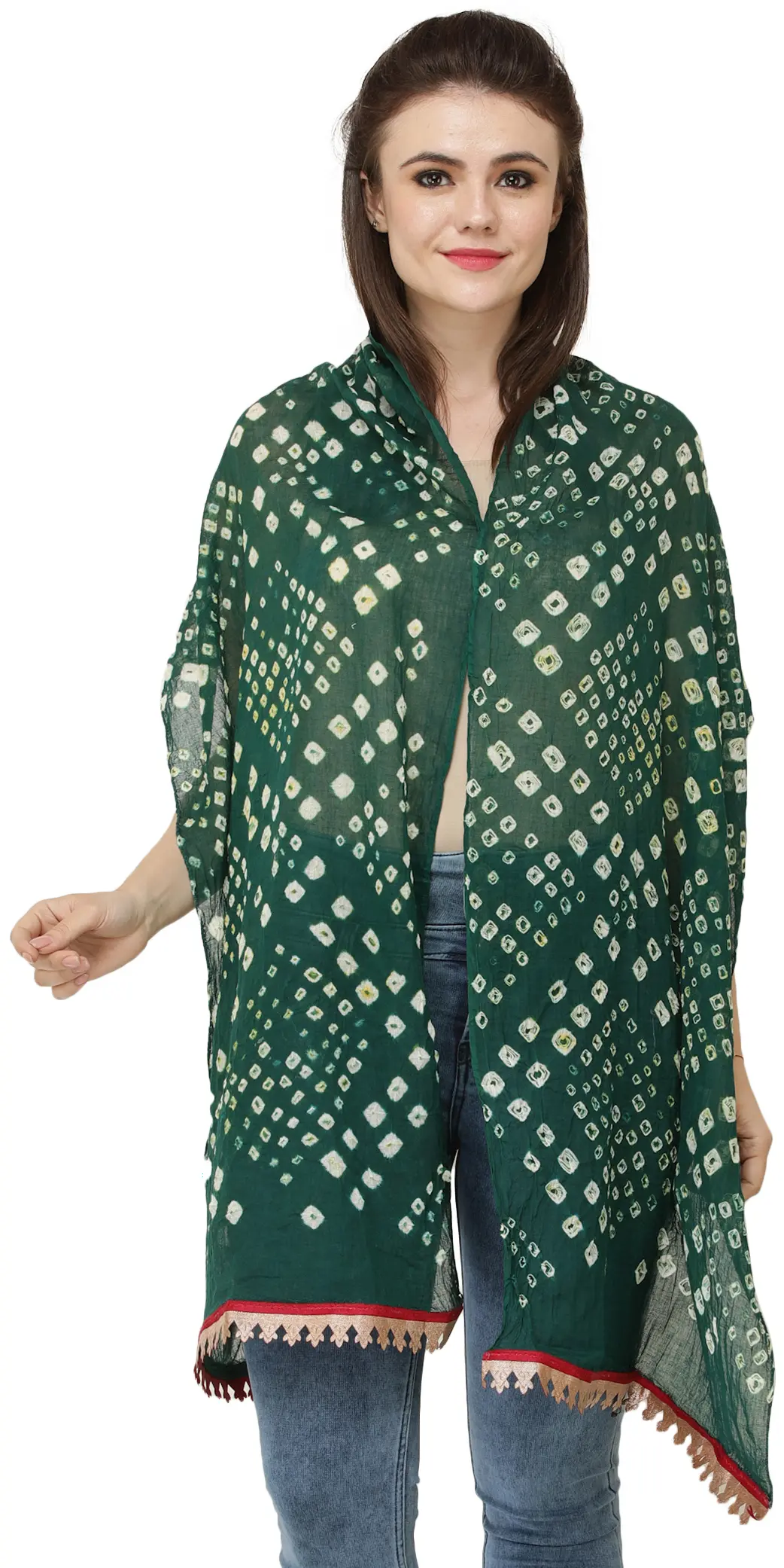 Tie-Dye Bandhani Scarf from Gujarat with Golden Patch Border