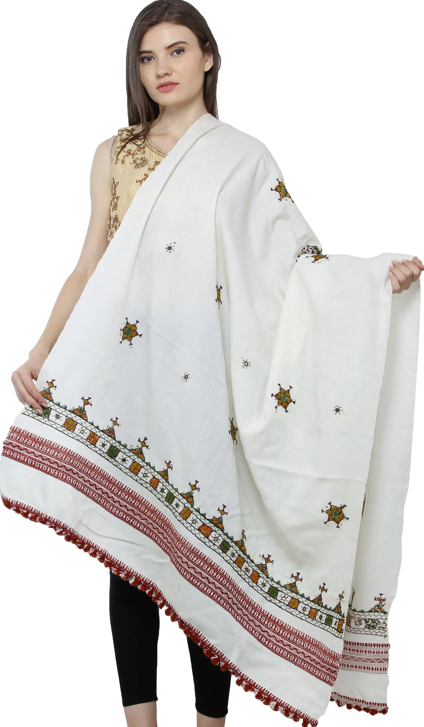 Shawl from Kutch with Central Embroidered Chakra and Mirrors