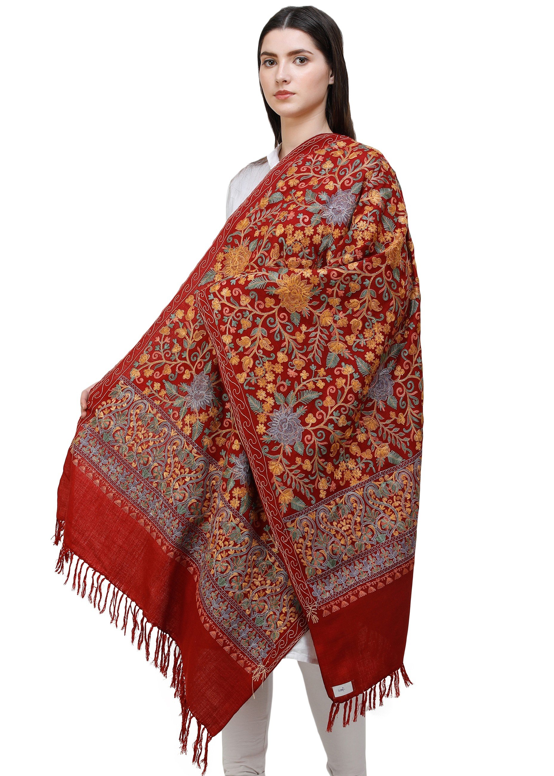 Karanda Red Shawls from Amritsar with Aari Embroidered Flowers All-over ...