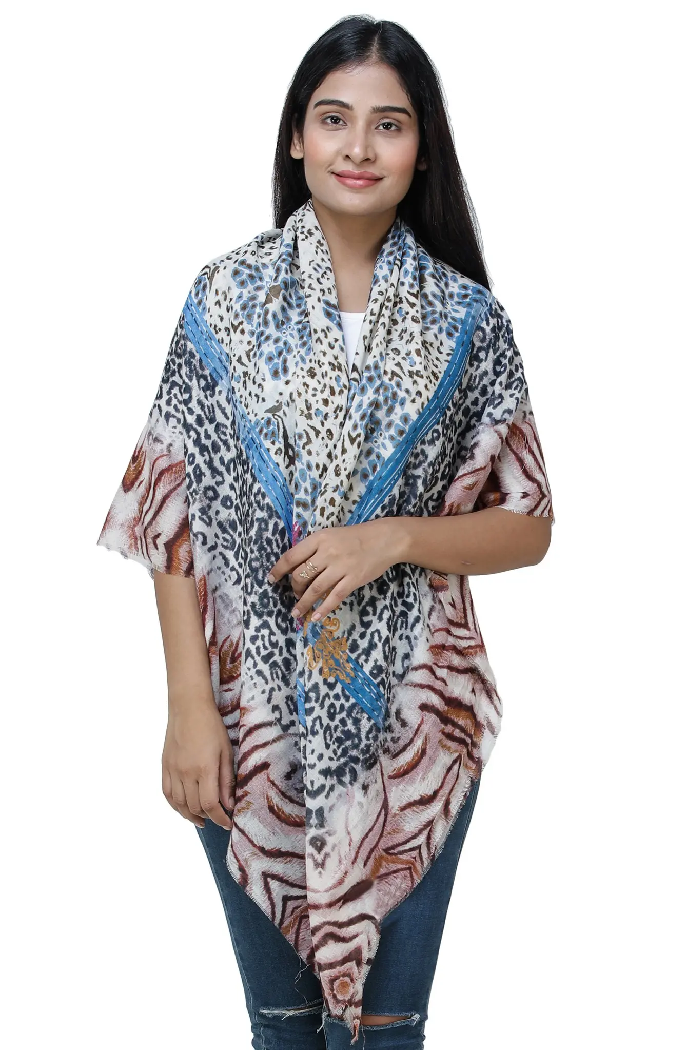 Bonnie Blue Digital Printed Tiger and Leopard Skin Scarf