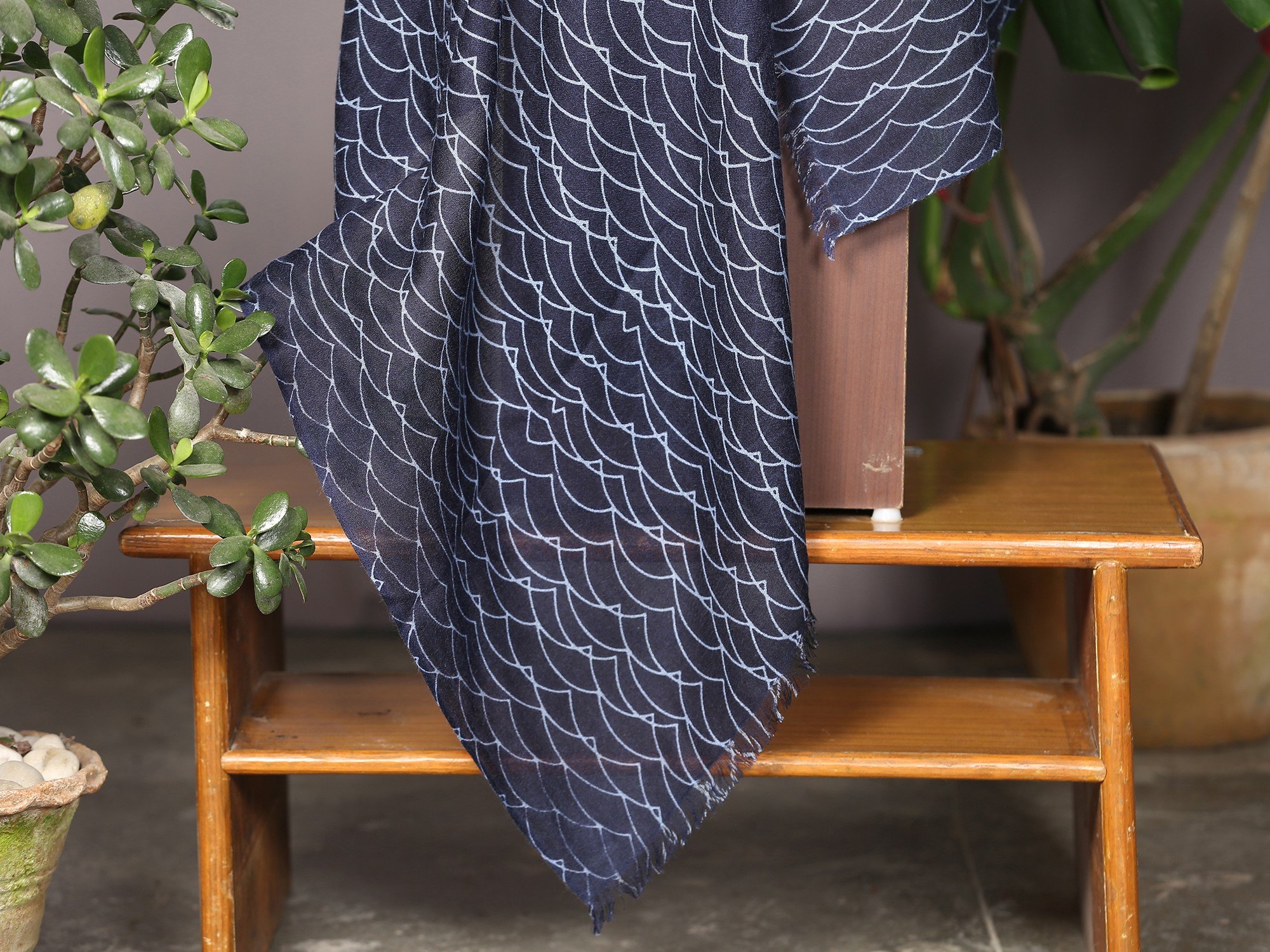 Peat-Black Pashmina Shawl from Nepal with Waves Print on Border