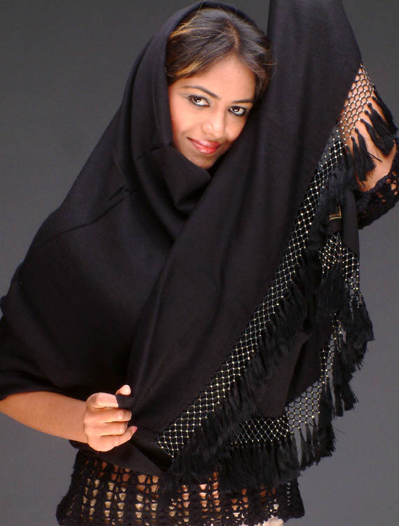 Black Silk Pashmina Beaded Stole Exotic India Art