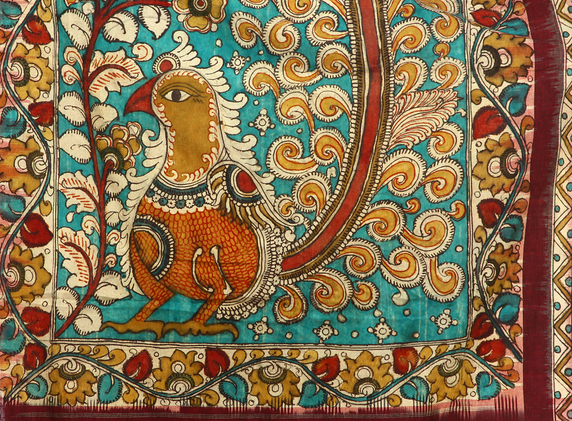 Kalamkari Hand-Painted Shawl with Stylized Peacock | Exotic India Art