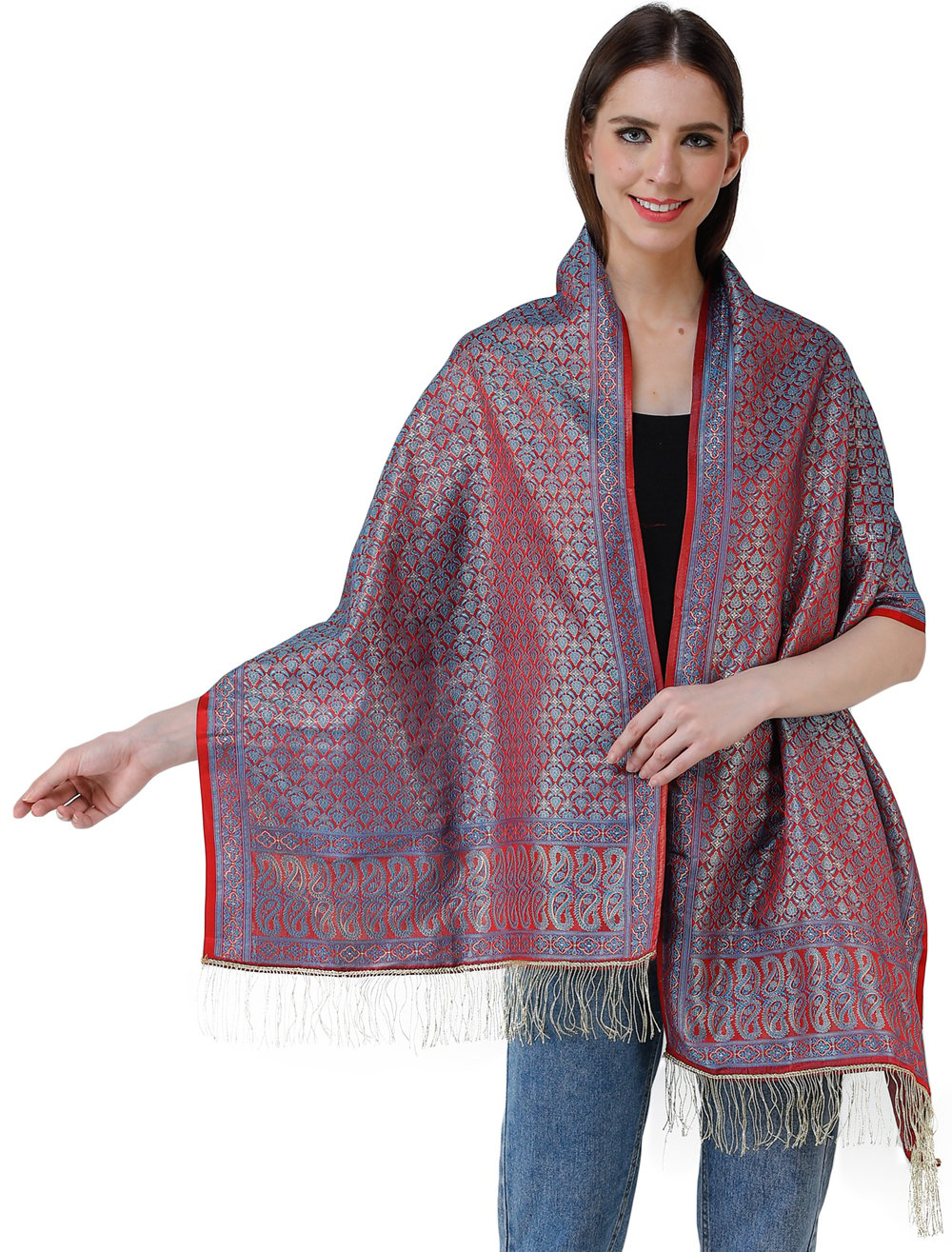 Zari Ektara Banarasi Scarf with Tanchoi Weave | Exotic India Art