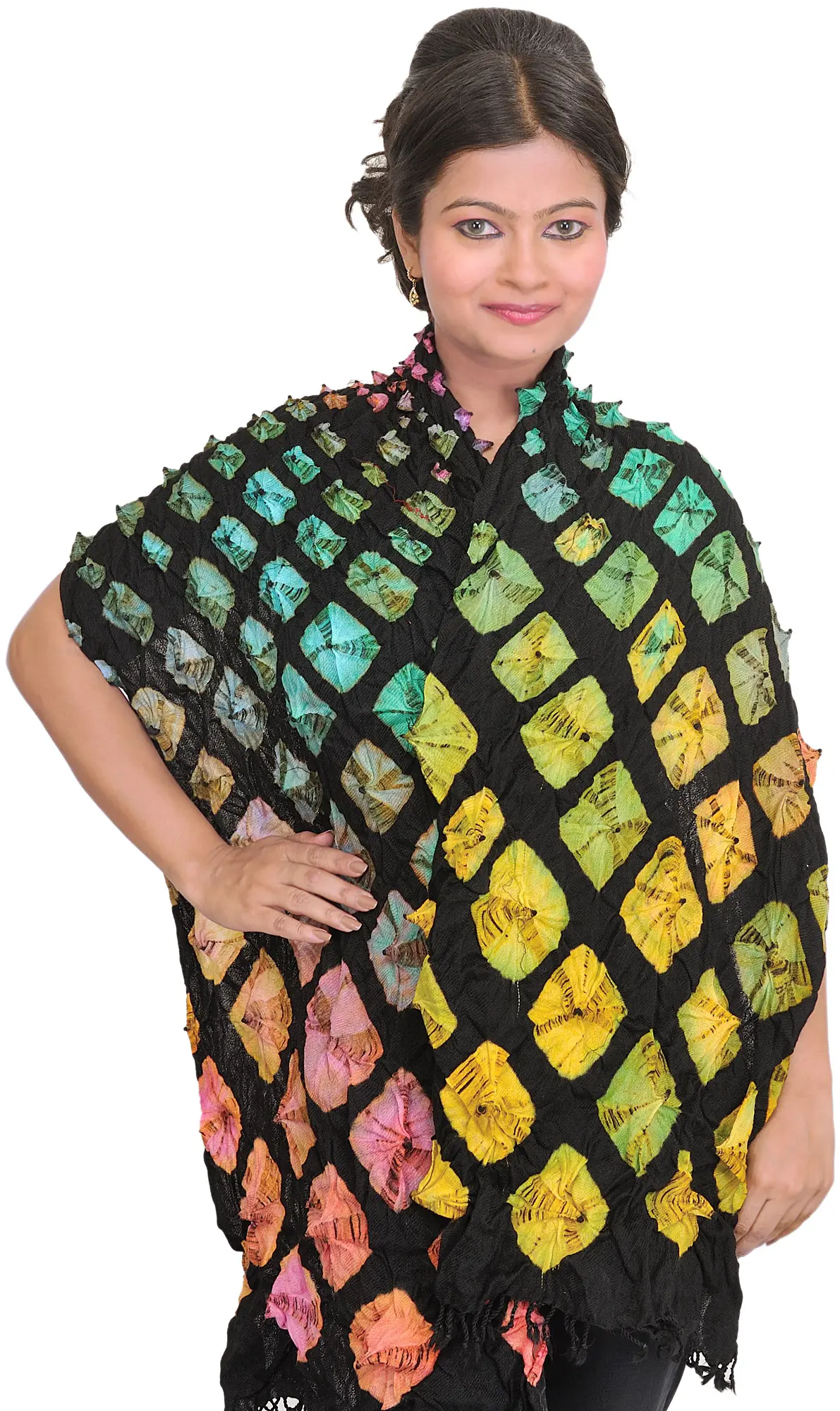 Phantom-Black Bandhani Tie-Dye Scarf