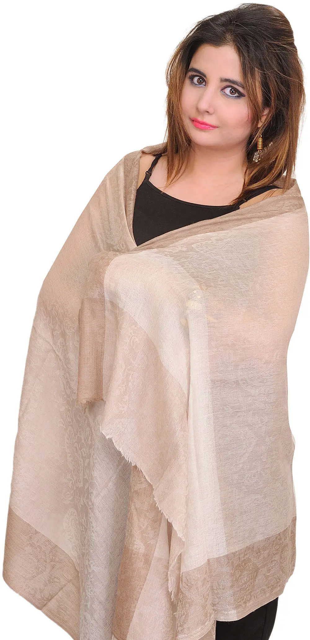 Crystal-Gray Semi-Cashmere Stole from Amritsar