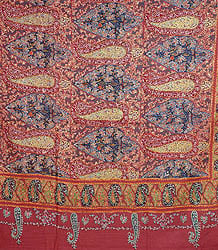 Chestnut Pure Pashmina Shawl with All-Over Dense Kashmiri Embroidery by ...