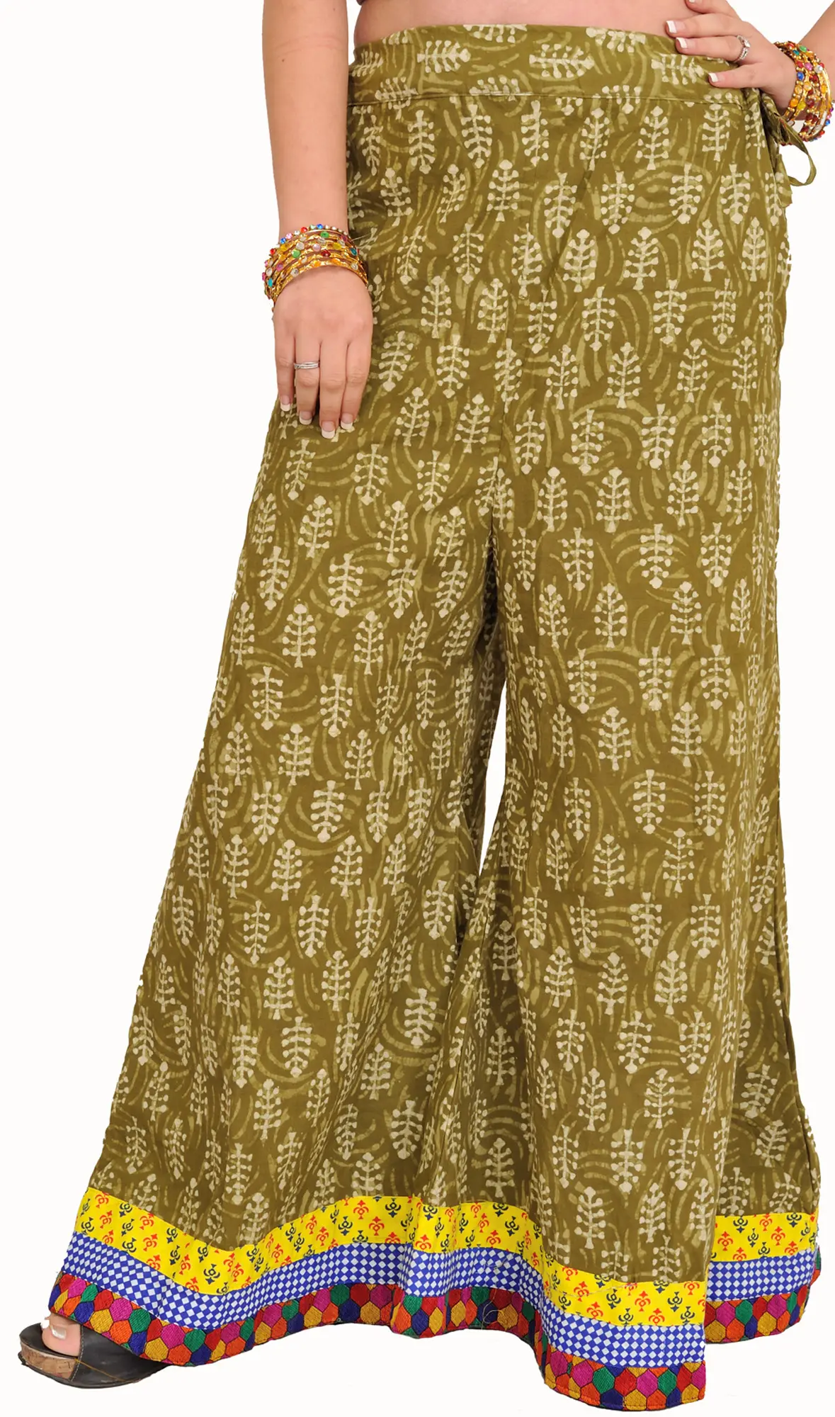 Casual Palazzo Pants from Pilkhuwa with Printed Bootis and Patch Border