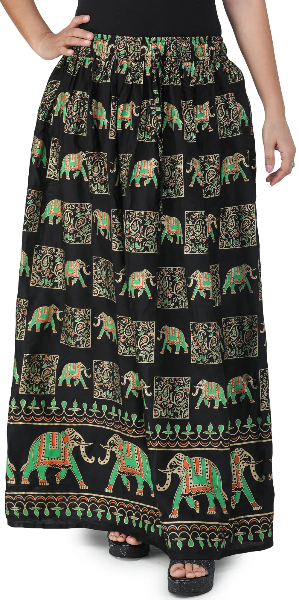 Digitally Printed Casual Skirt with Motifs of Elephants and Flowers from Pilkhuwa