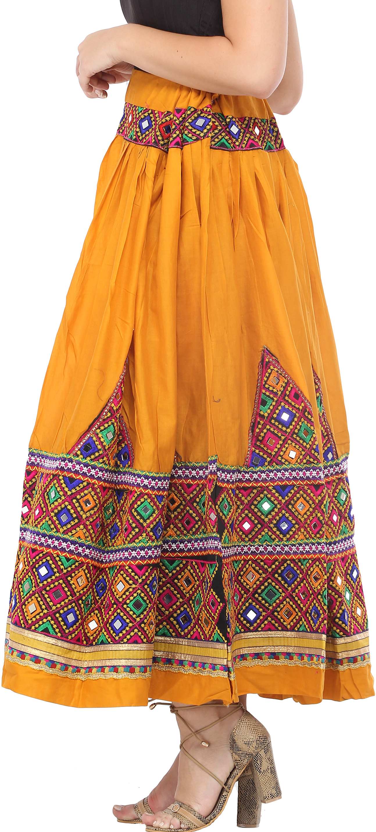 Ghagra Skirt from Kutch with Multicolor Thread Embroidered Patch Border