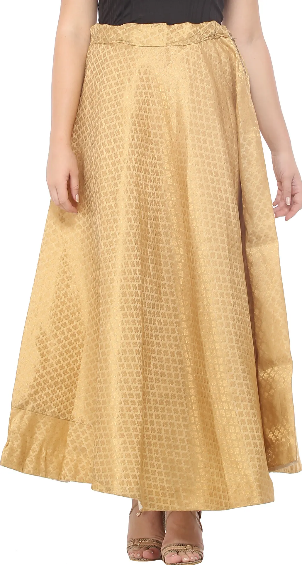 Sand-Brown Long Skirt with Zari Woven Golden Bootis All-Over