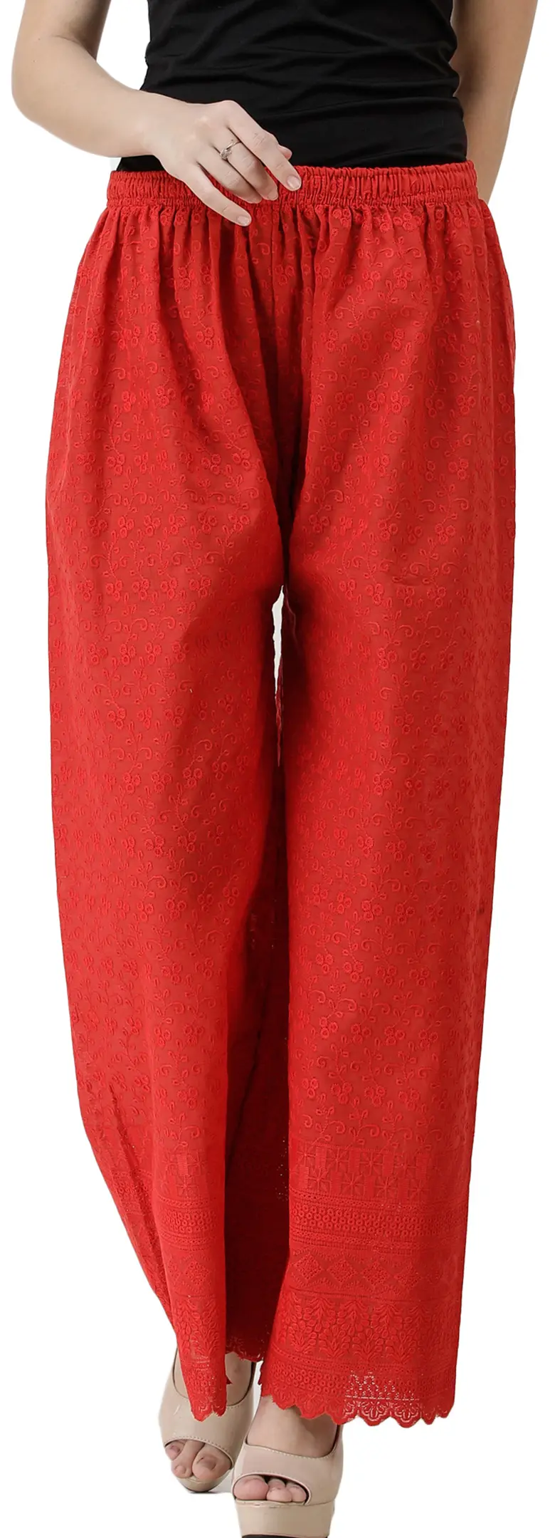 Palazzo Trousers with Crochet Embroidery