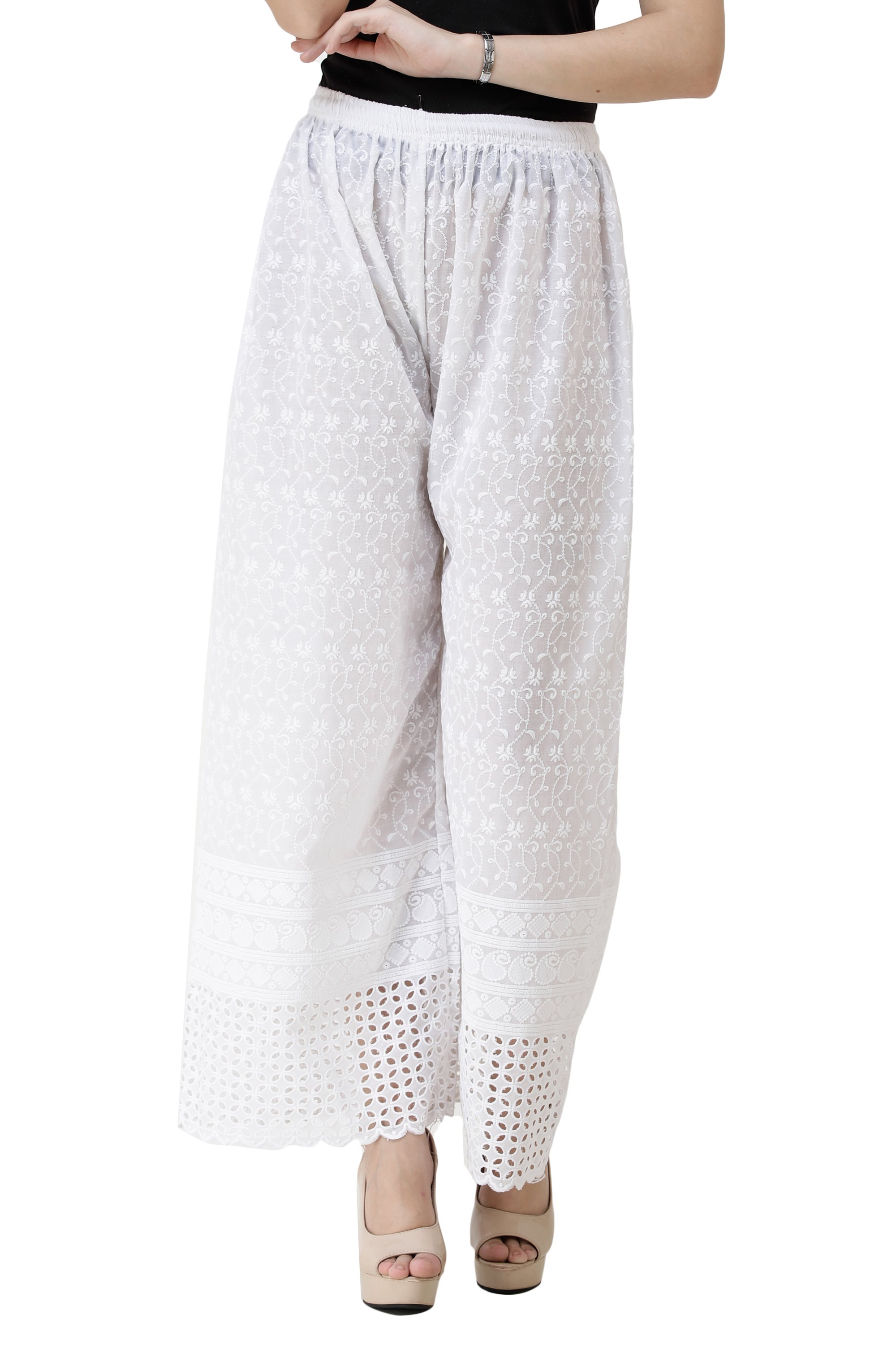 Buy QOMN White Cotton Cropped Palazzos for Women Online  Tata CLiQ
