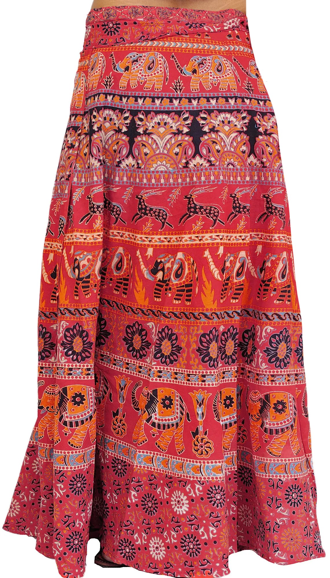 Long Sanganeri Printed Skirt with Elephants and Deers