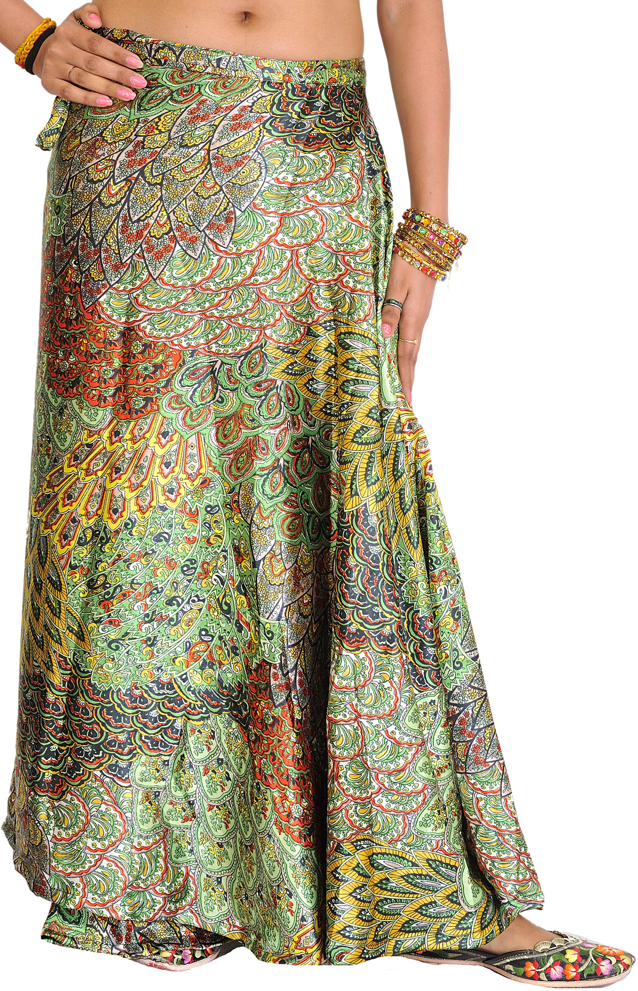 Wrap-Around Long Skirt with Printed Flowers | Exotic India Art