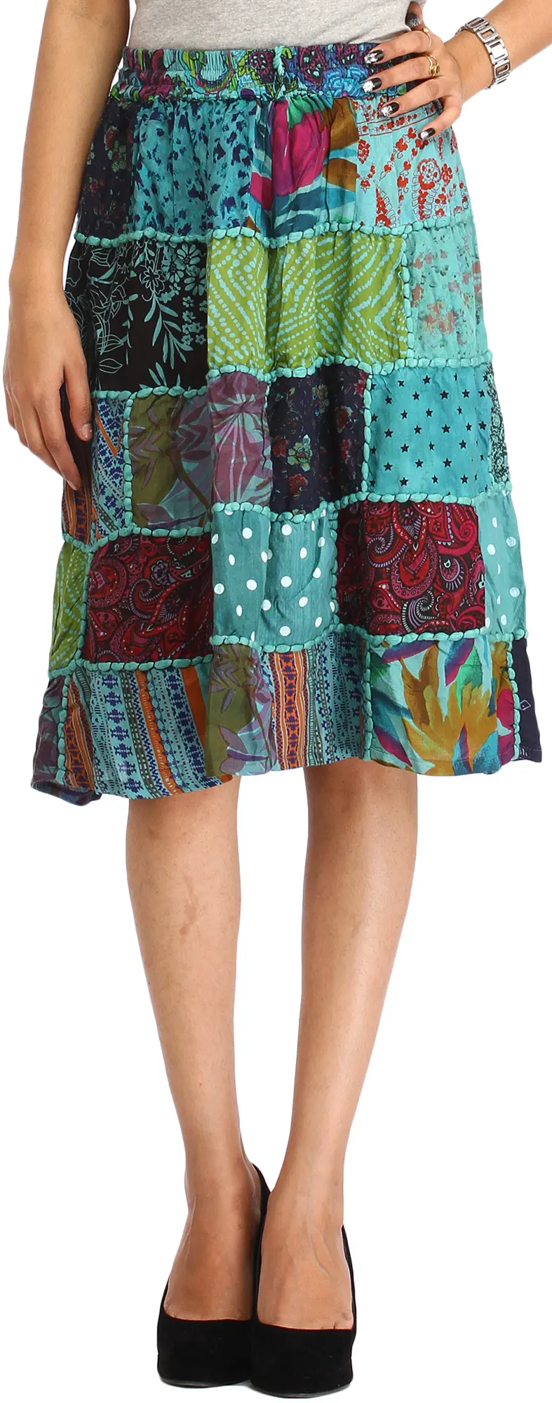 Midi-Skirt from Gujarat with Patch Work and Dori