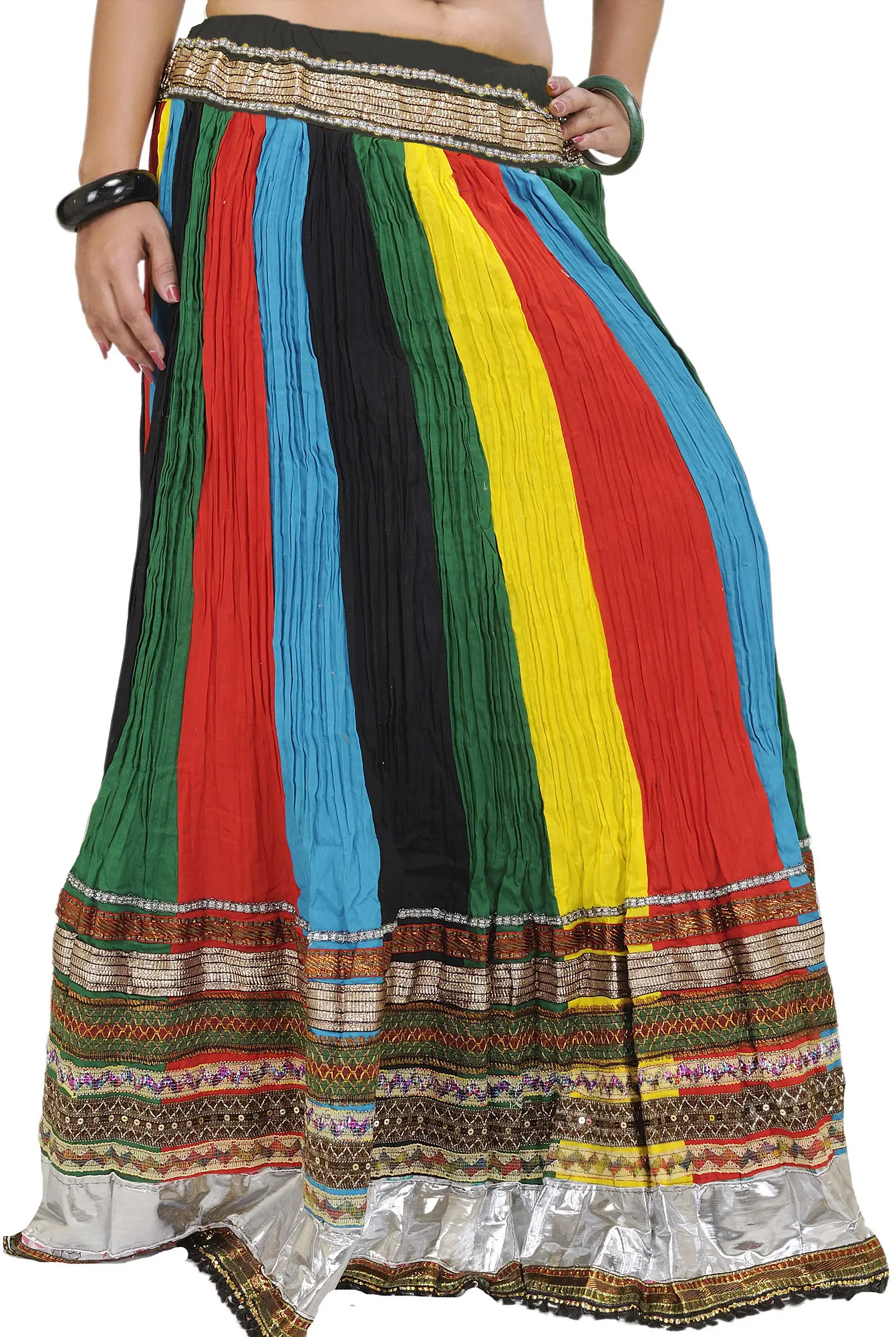 Pure Cotton Long Ghagra Skirt from Jaipur with Gota Border and Lace