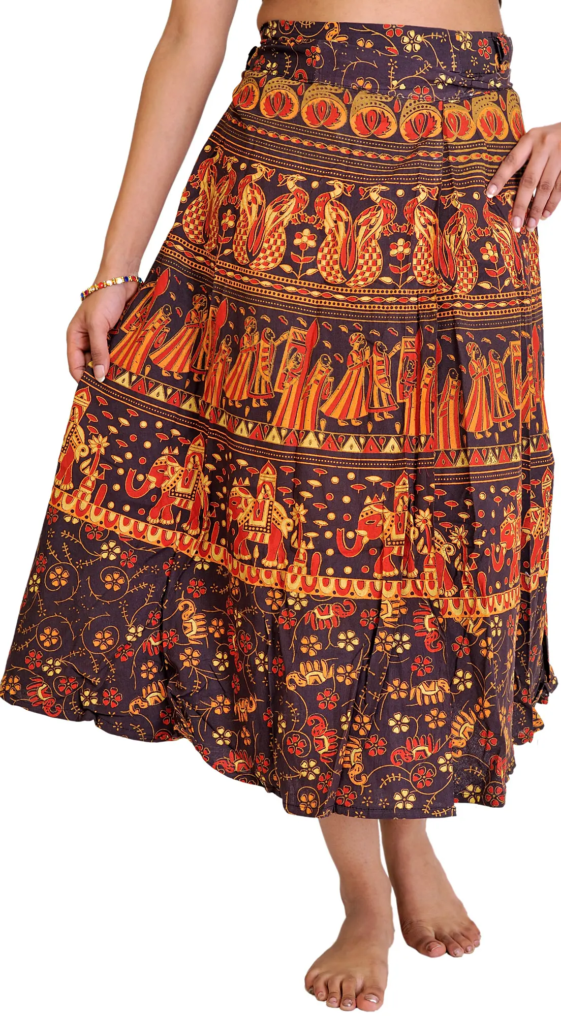 Wrap-Around Sanganeri Skirt with Printed Marriage Procession