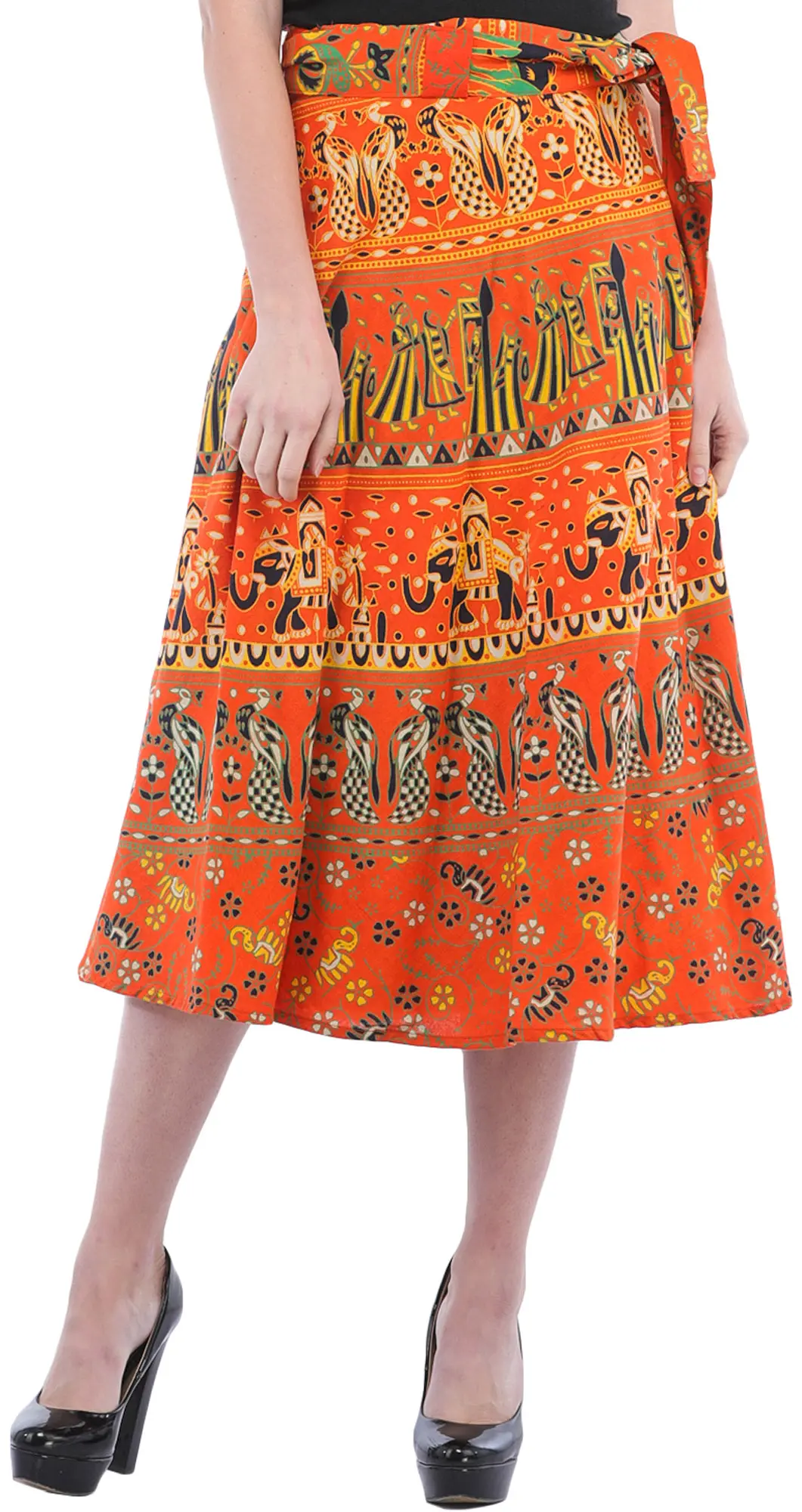 Wrap-Around Sanganeri Skirt with Printed Marriage Procession