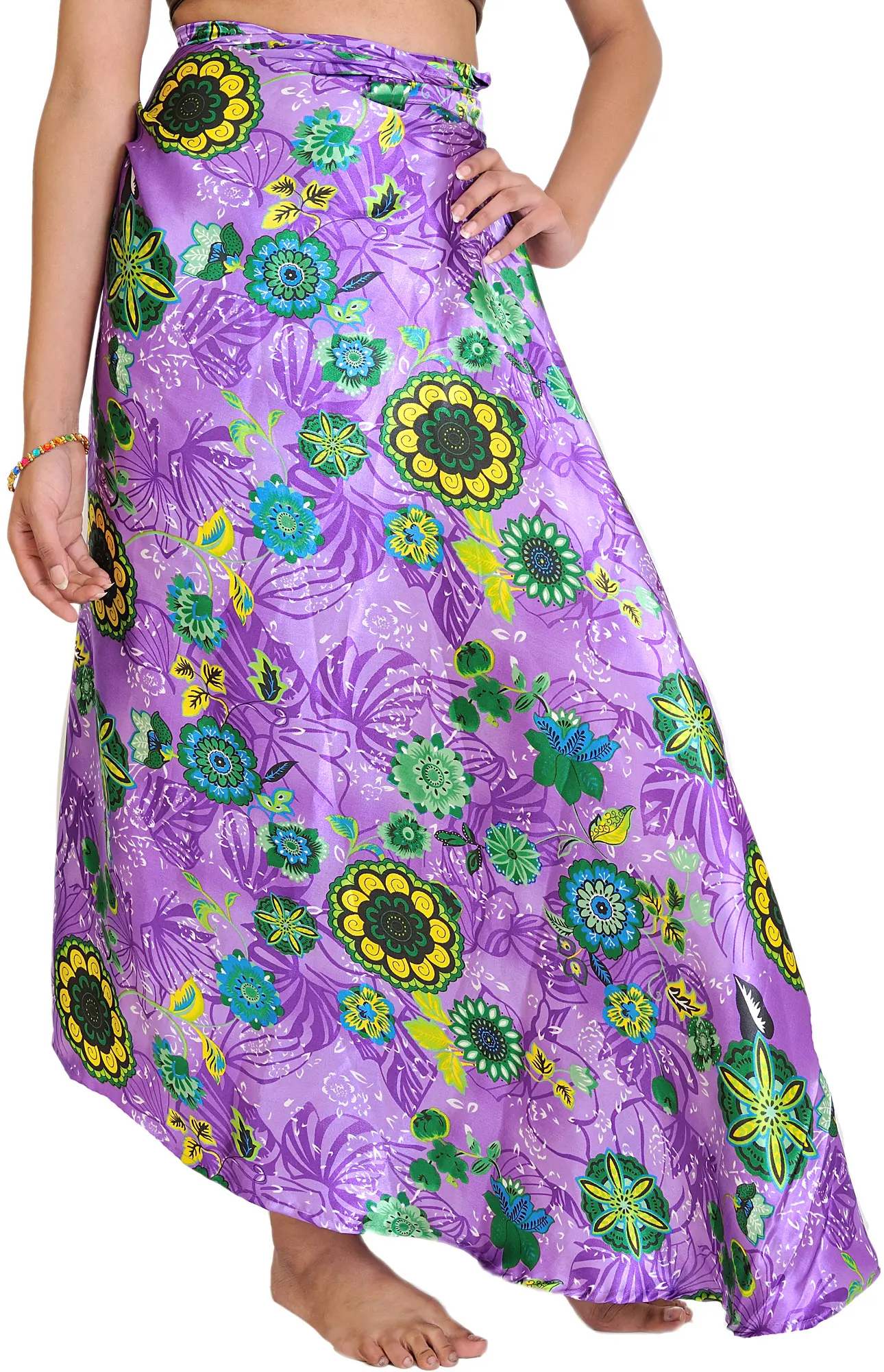 Dahlia-Purple Wrap-Around Skirt with Printed Flowers