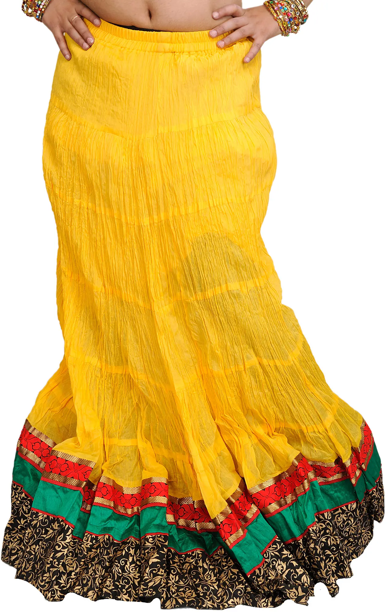 Long Ghagra Crinkled Skirt from Jodhpur with Patch Border