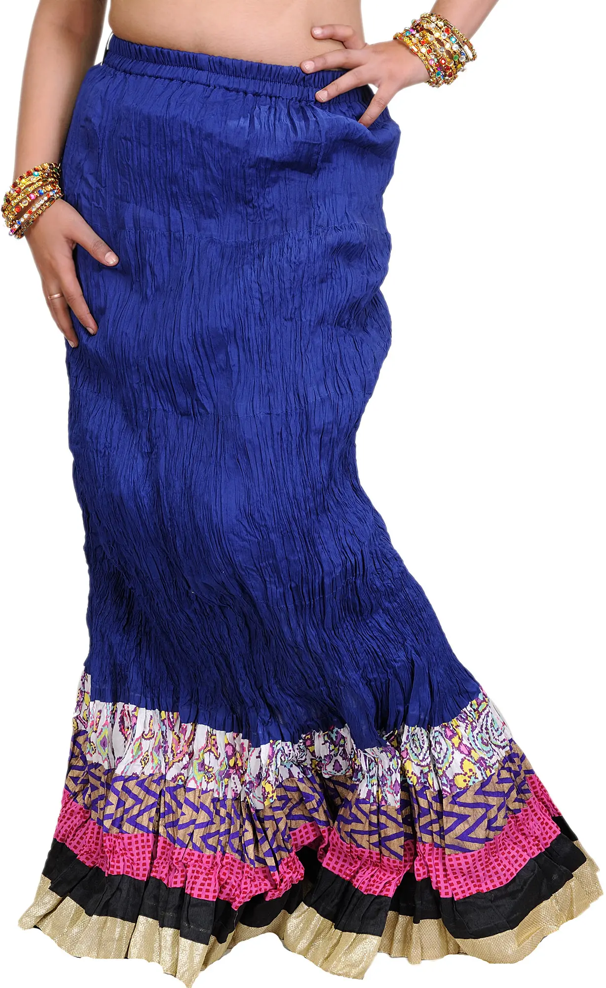 Long Ghagra Crinkled Skirt from Jodhpur with Patch Border