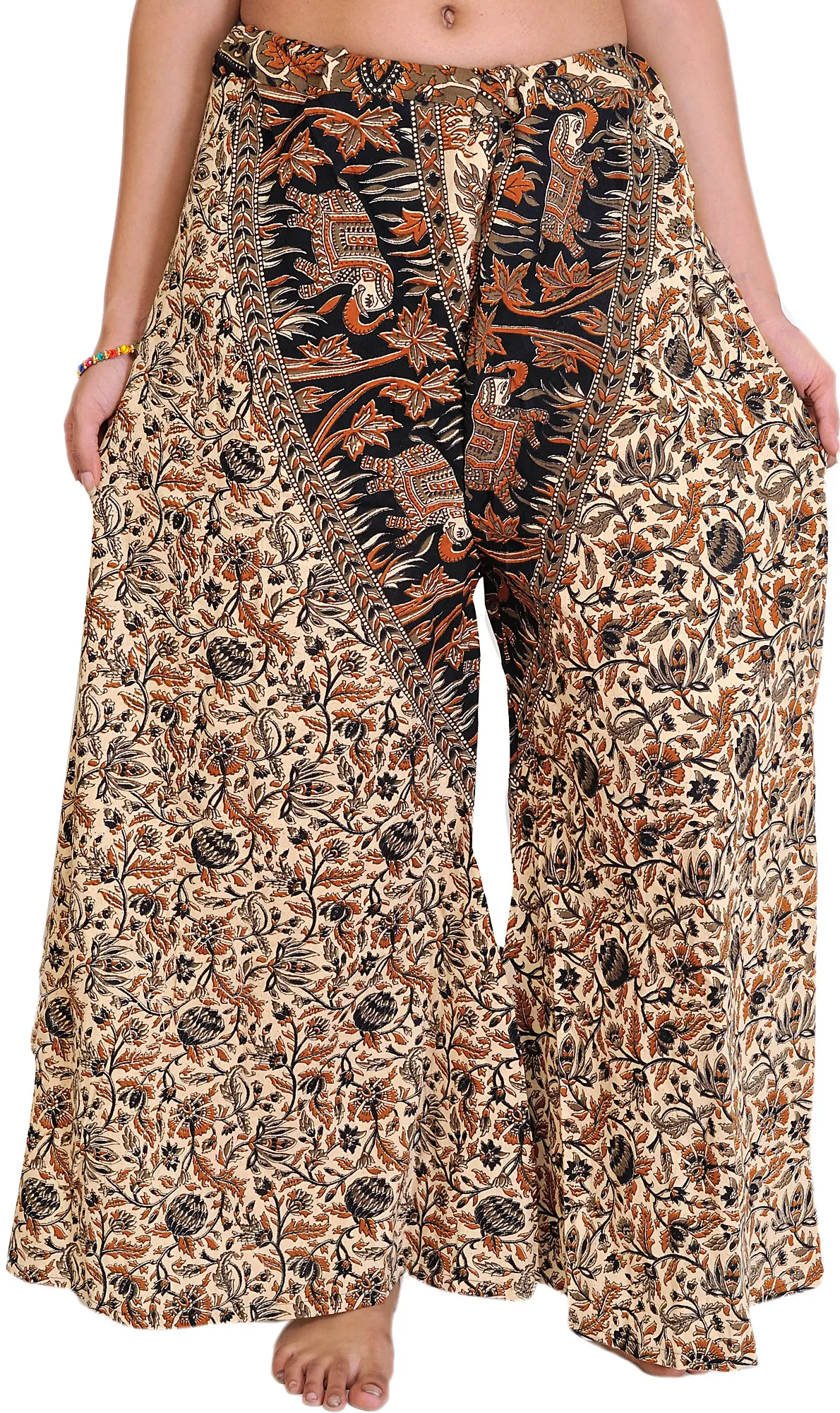 Casual Palazzo Pant from Pilkhuwa with Printed Flowers and Elephants