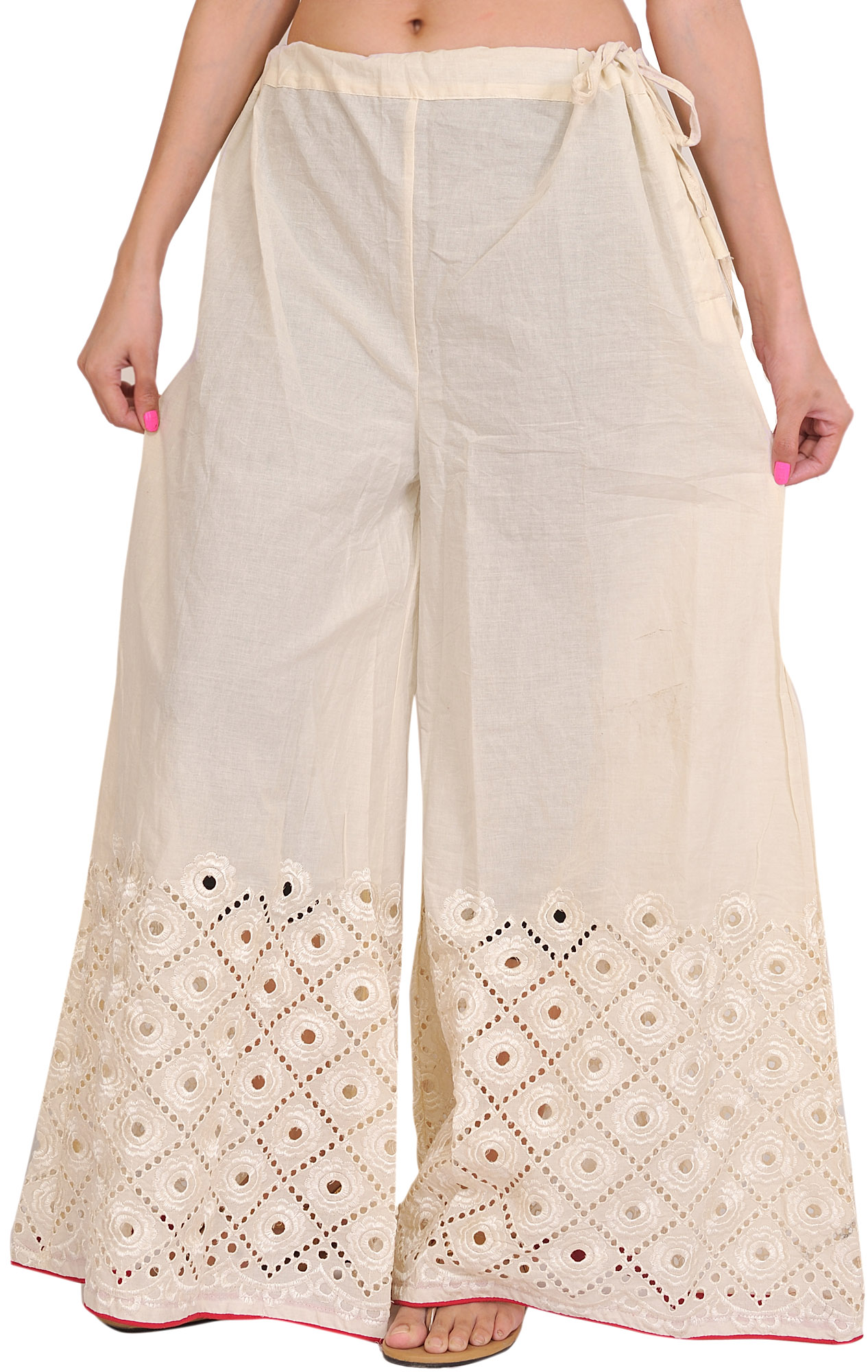 Buy Ivory Chanderi Cutwork Bell Bottom Pants by Designer CHANDRIMA Online  at Ogaancom