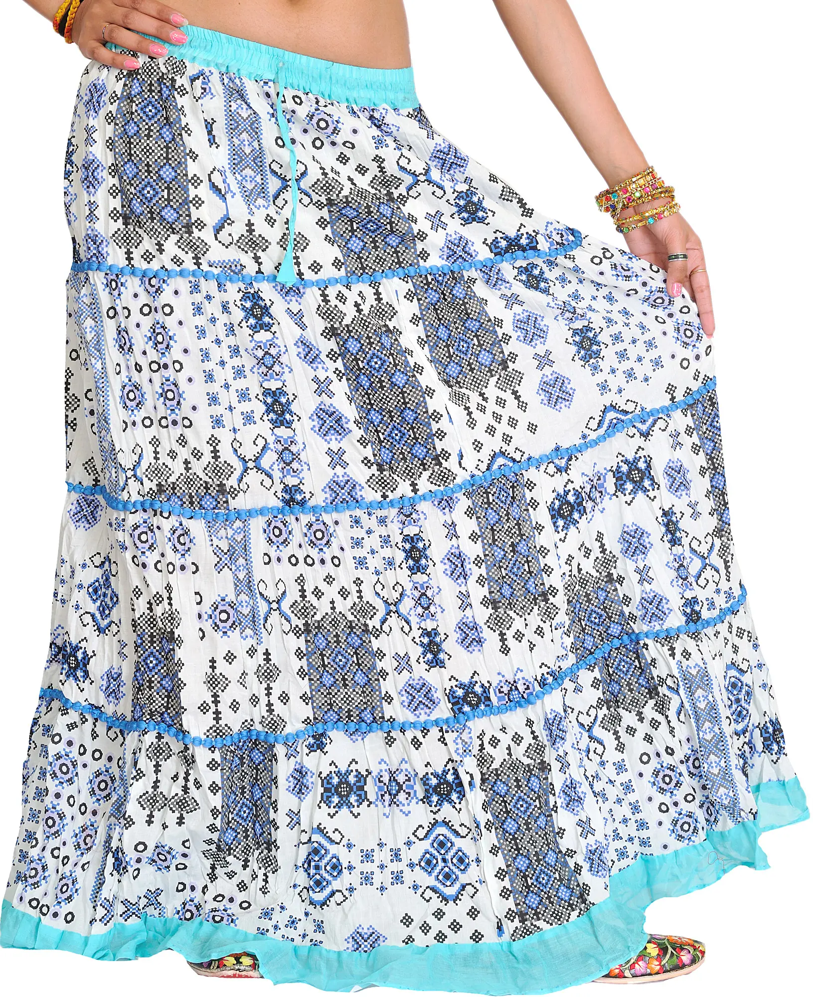 Long Skirt with Ikat Print and Patchwork