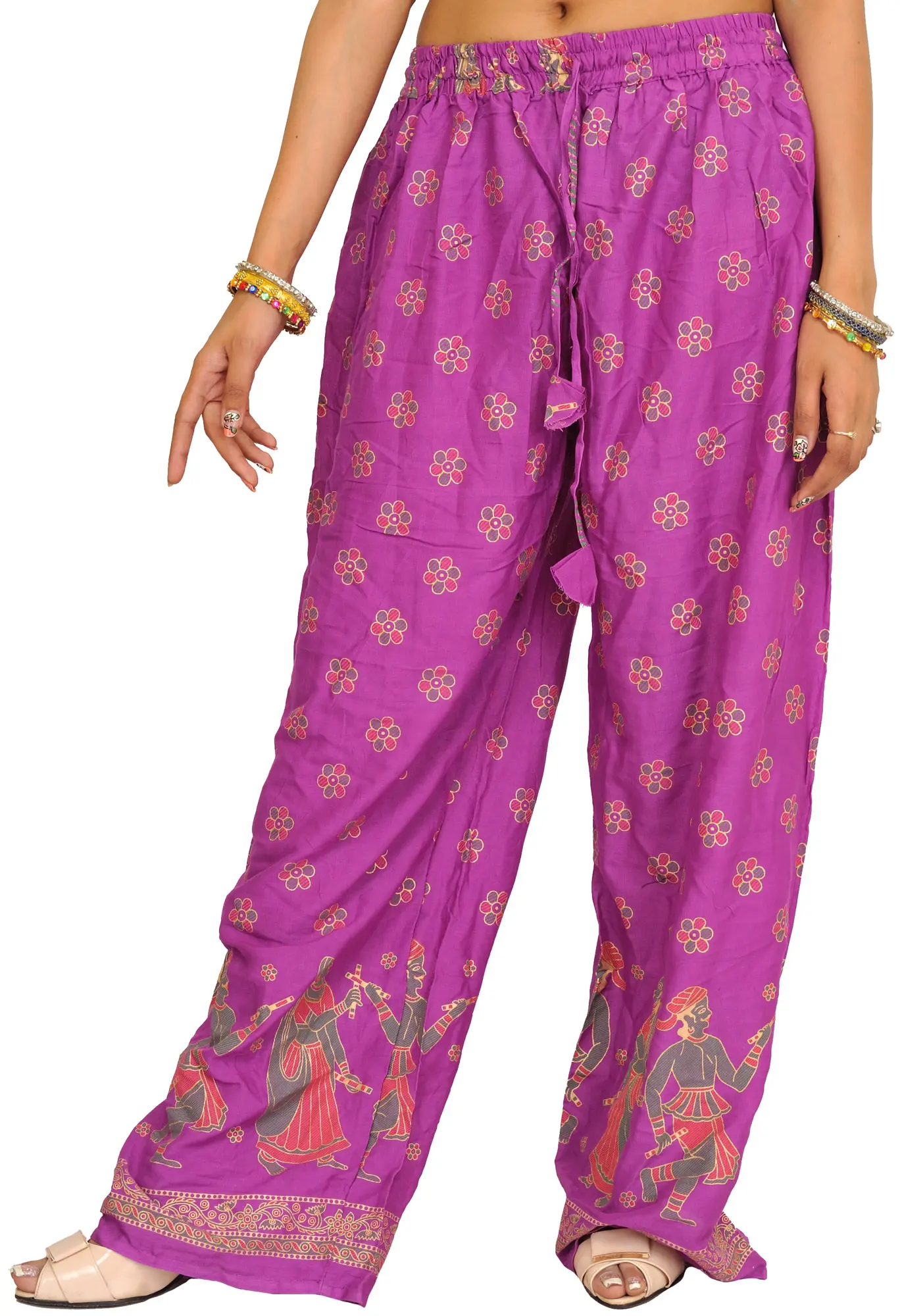 Casual Wide Yoga Trousers with Printed Dancing Couples, alternate view
