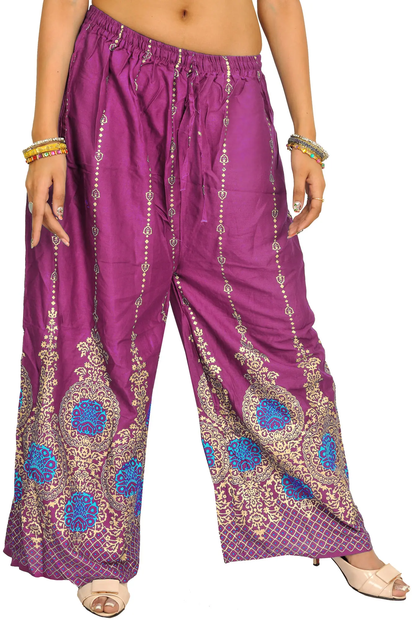 Casual Yoga Trousers with Golden Floral Print
