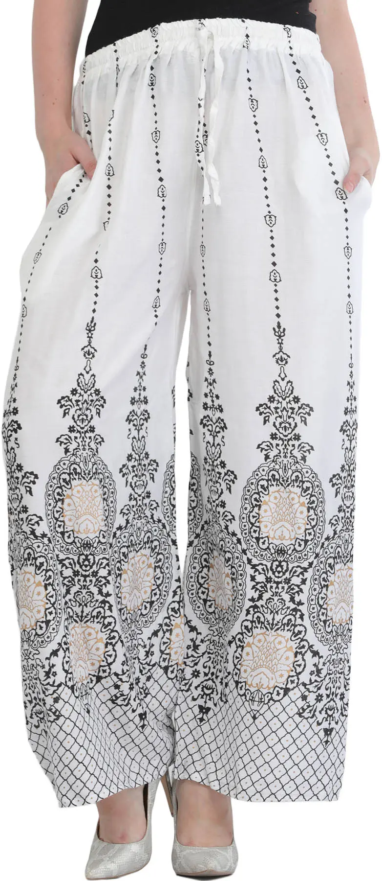 Casual Yoga Trousers with Golden Floral Print