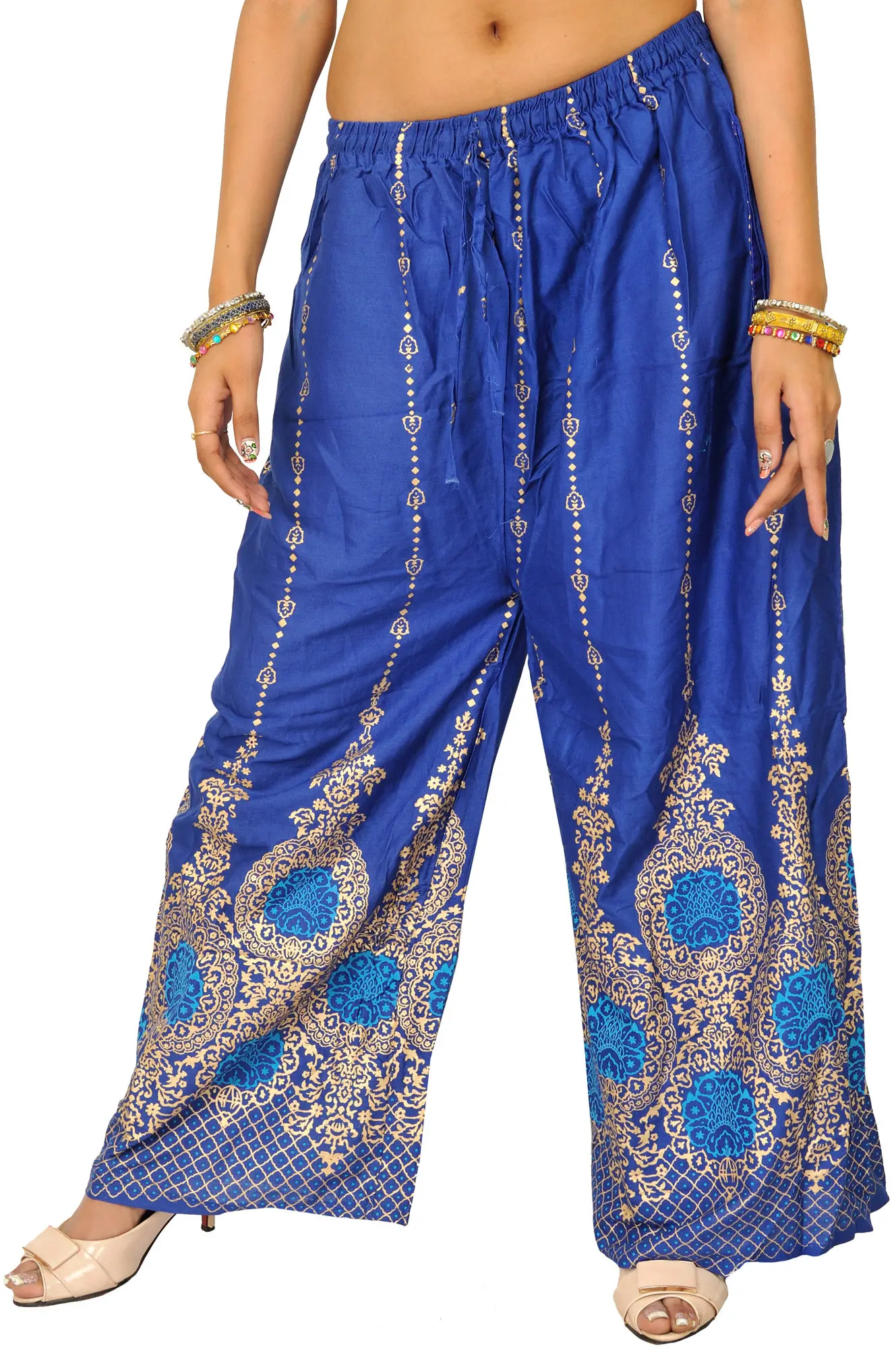Casual Yoga Trousers with Golden Floral Print, alternate view