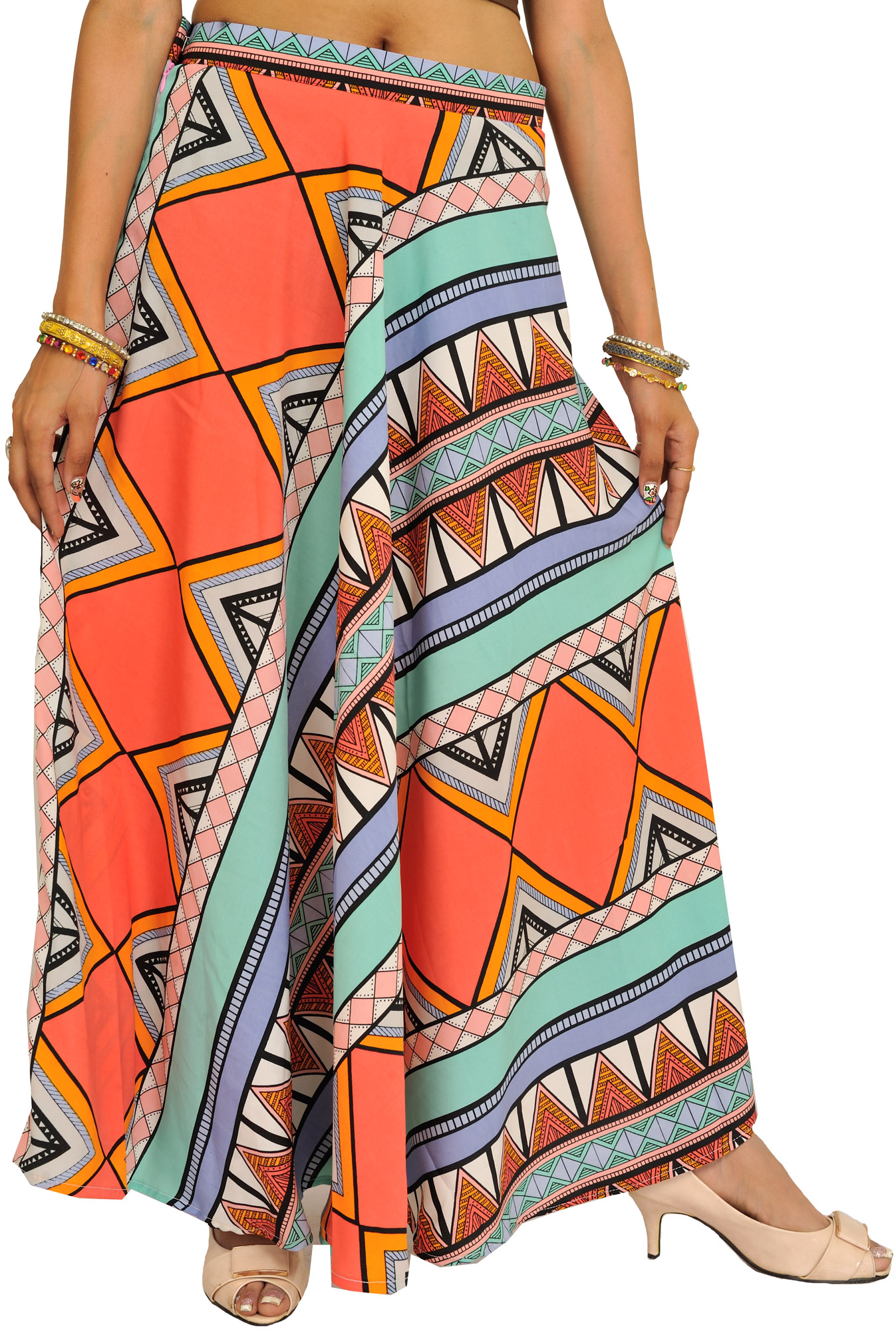 Multicolor Long Skirt with Inca Print | Exotic India Art