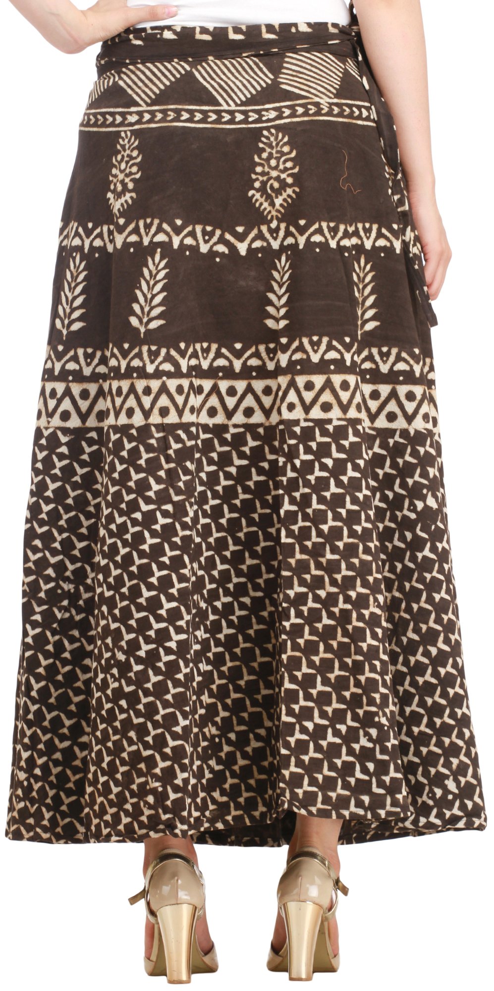 Coffee-Bean Wrap-Around Long Skirt from Pilkhuwa with Bagdoo Print ...