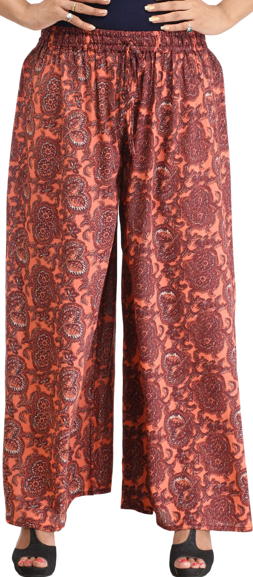 Burnt-Coral Casual Printed Palazzo Pants
